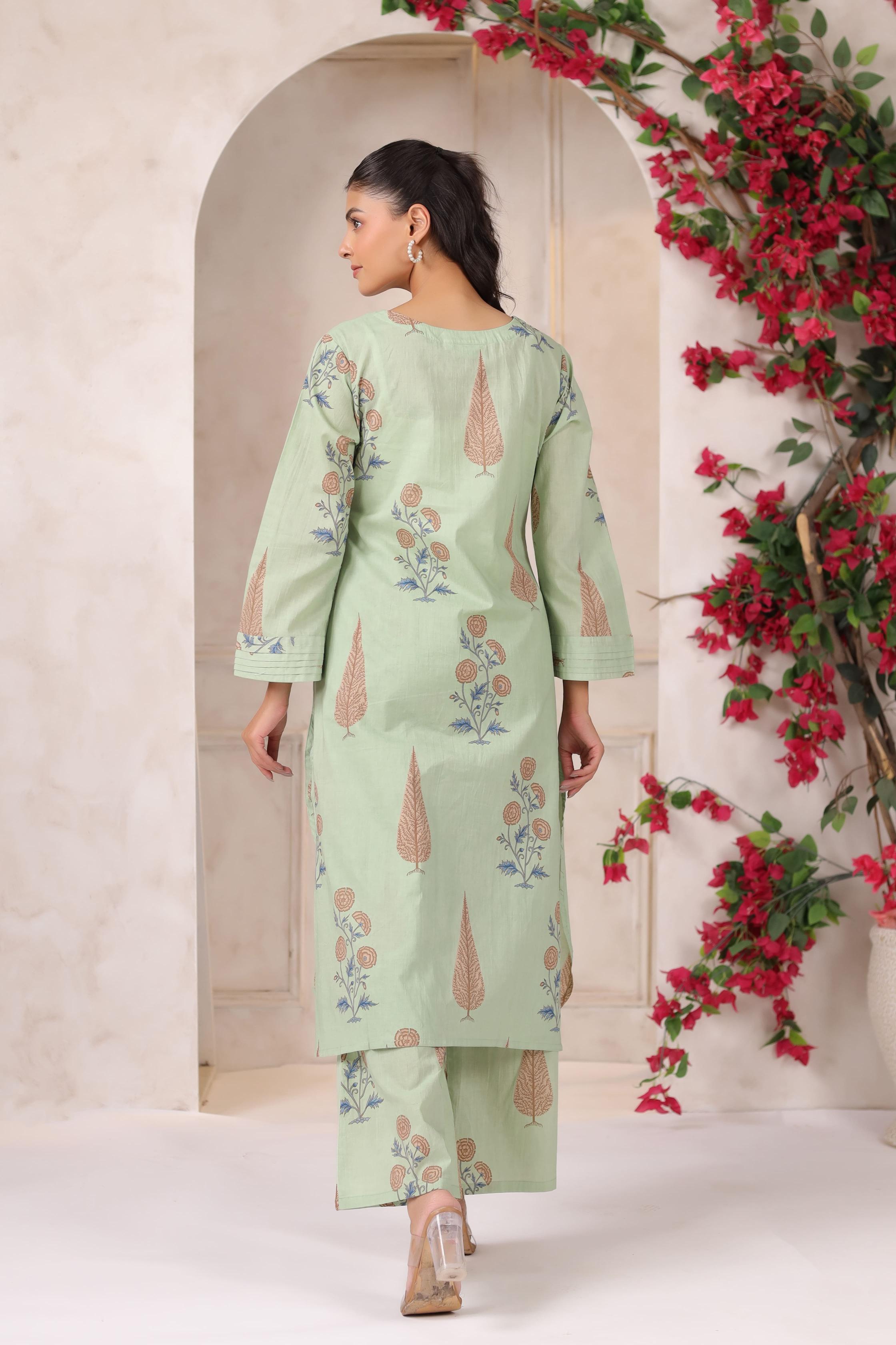 Pistachio Pastel Mughal BootaCotton Co-ord Set