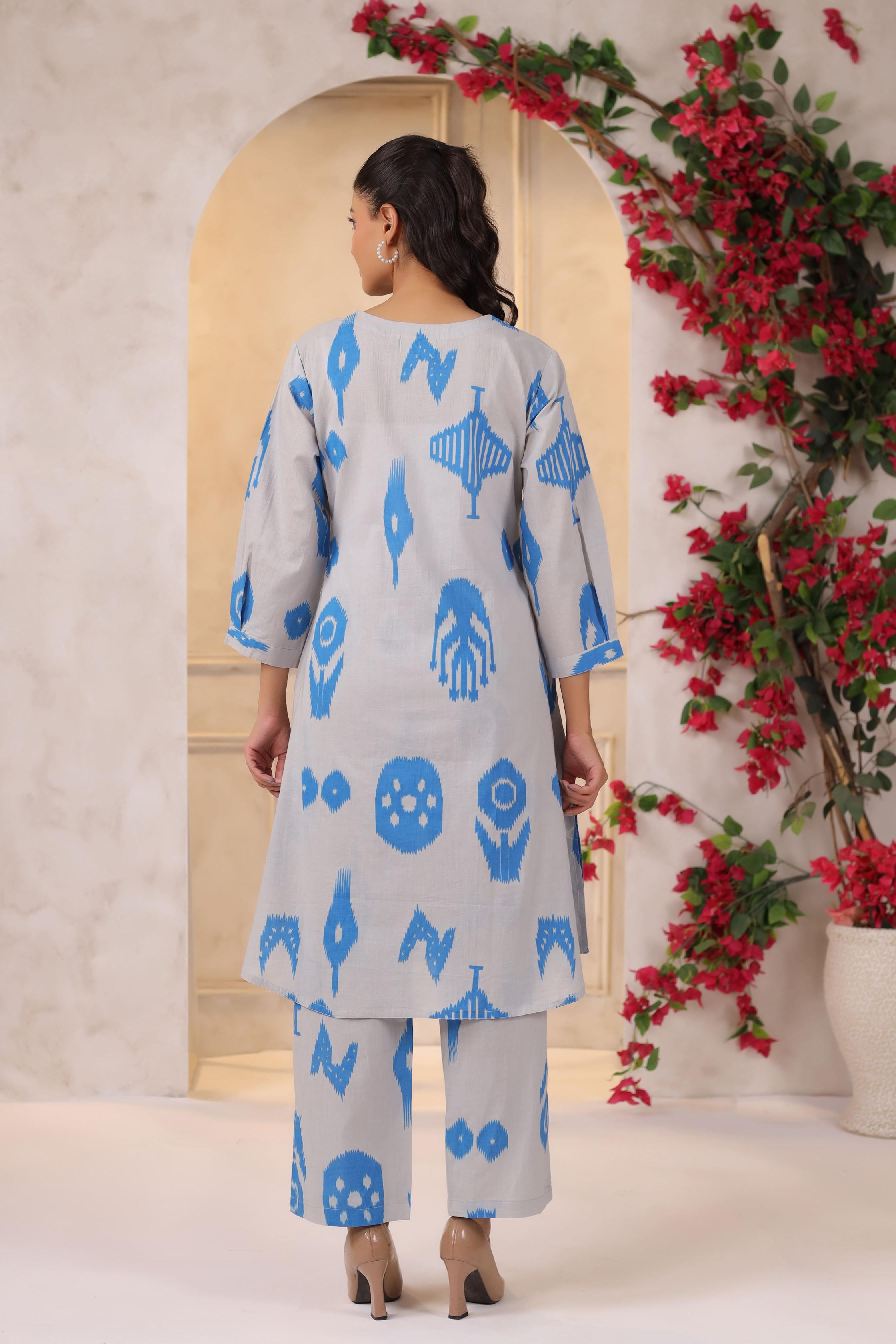 French Grey Classic Ikat Cotton Co-ord Set