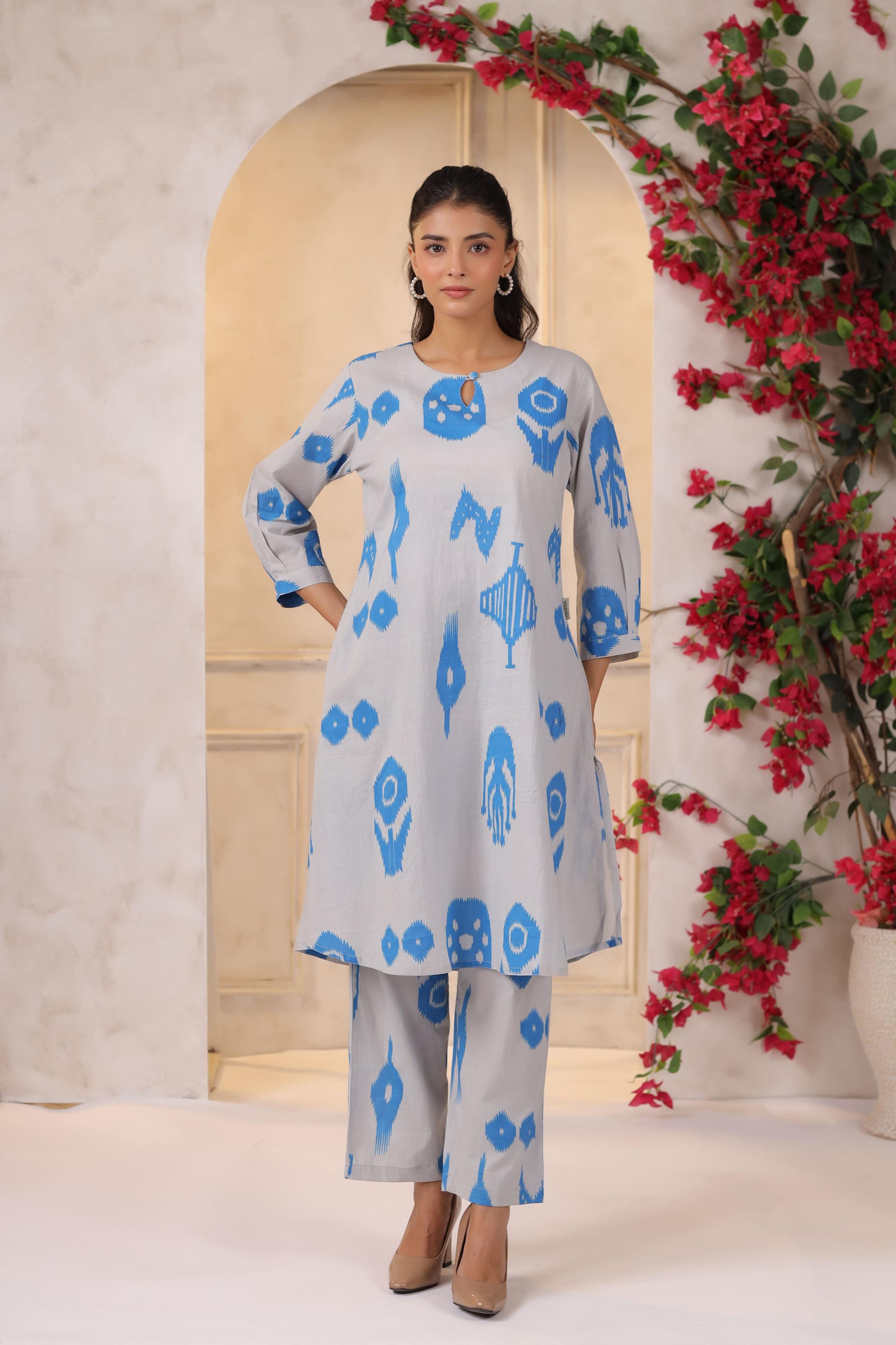 French Grey Classic Ikat Cotton Co-ord Set