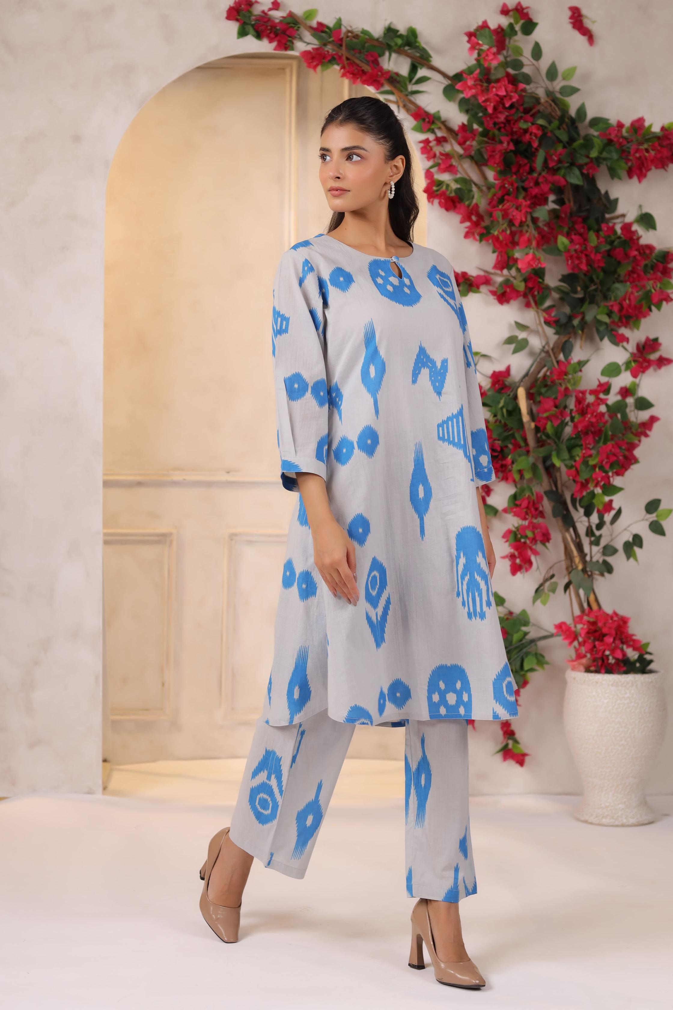 French Grey Classic Ikat Cotton Co-ord Set