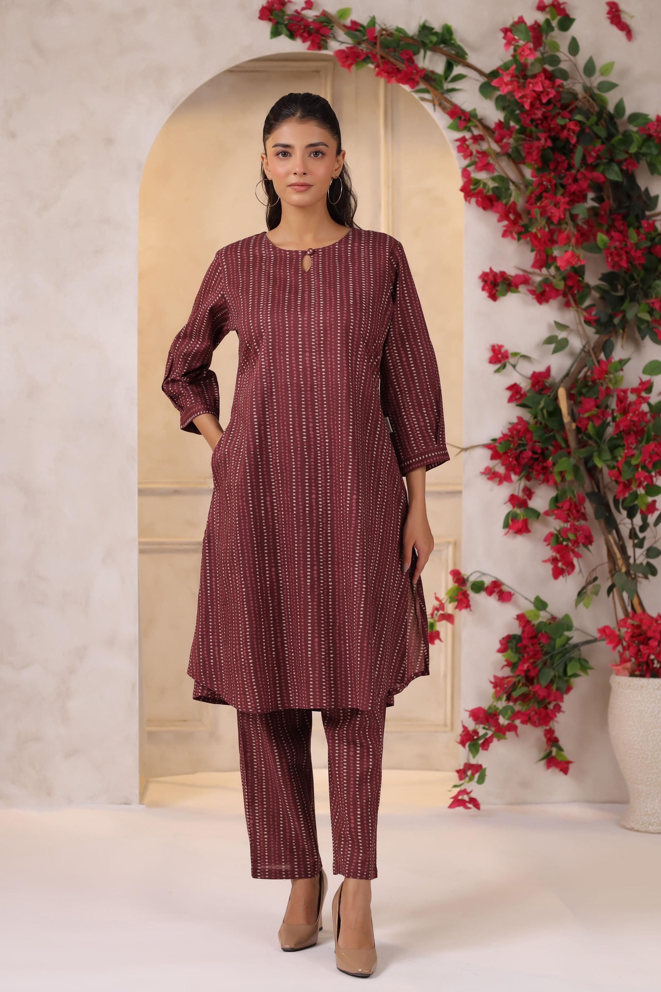 Vintage Maroon Dots Cotton Co-ord Set