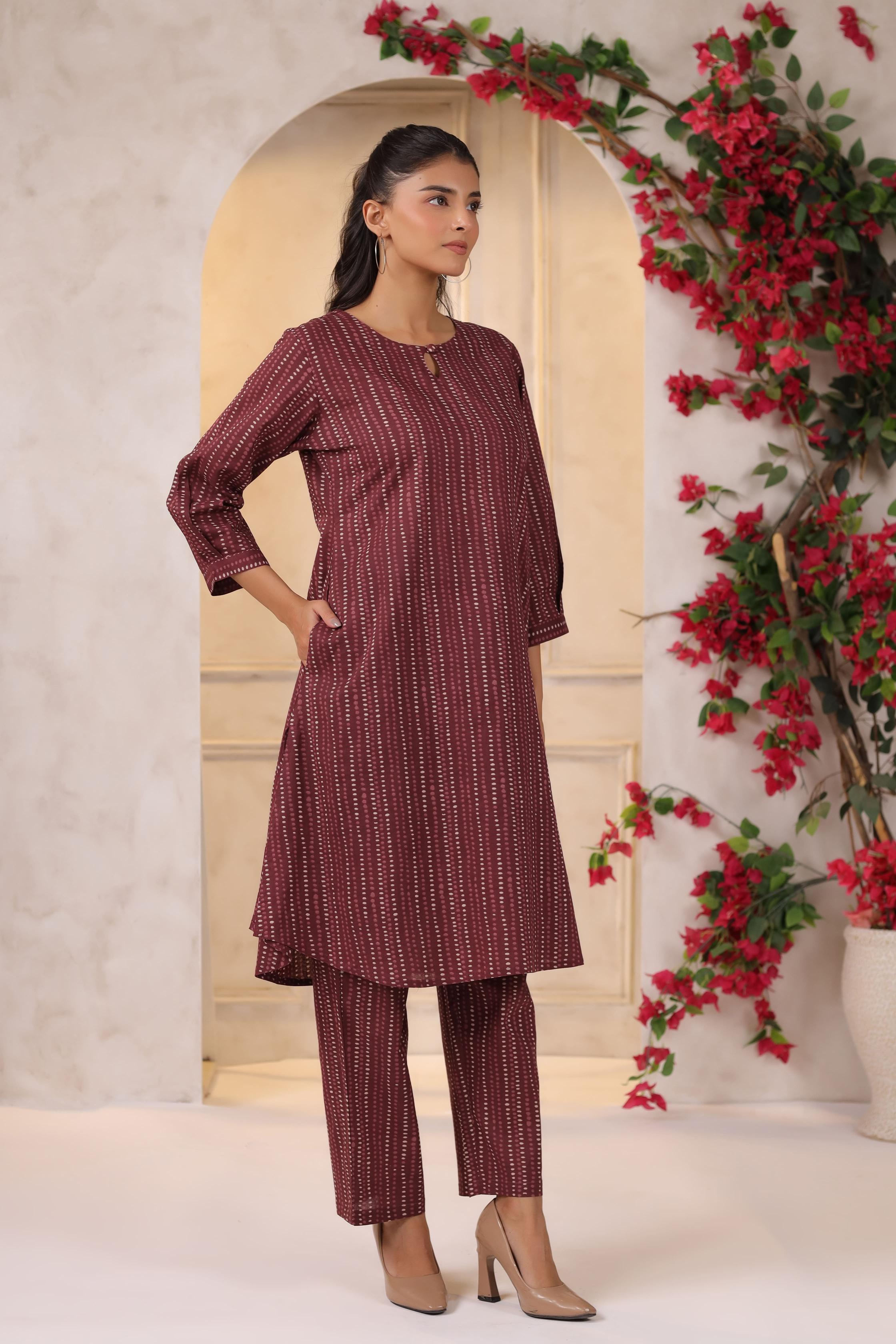 Vintage Maroon Dots Cotton Co-ord Set