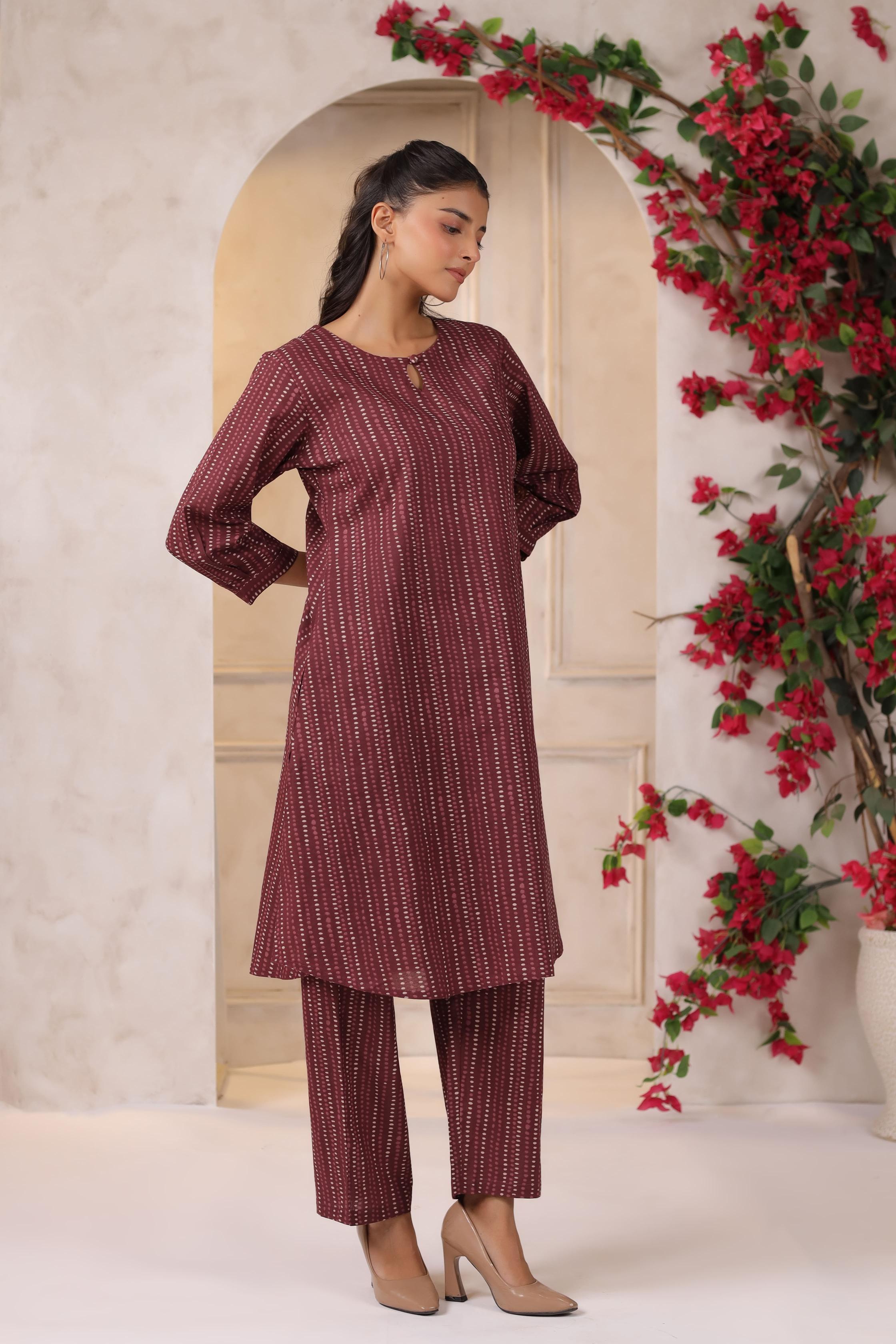 Vintage Maroon Dots Cotton Co-ord Set