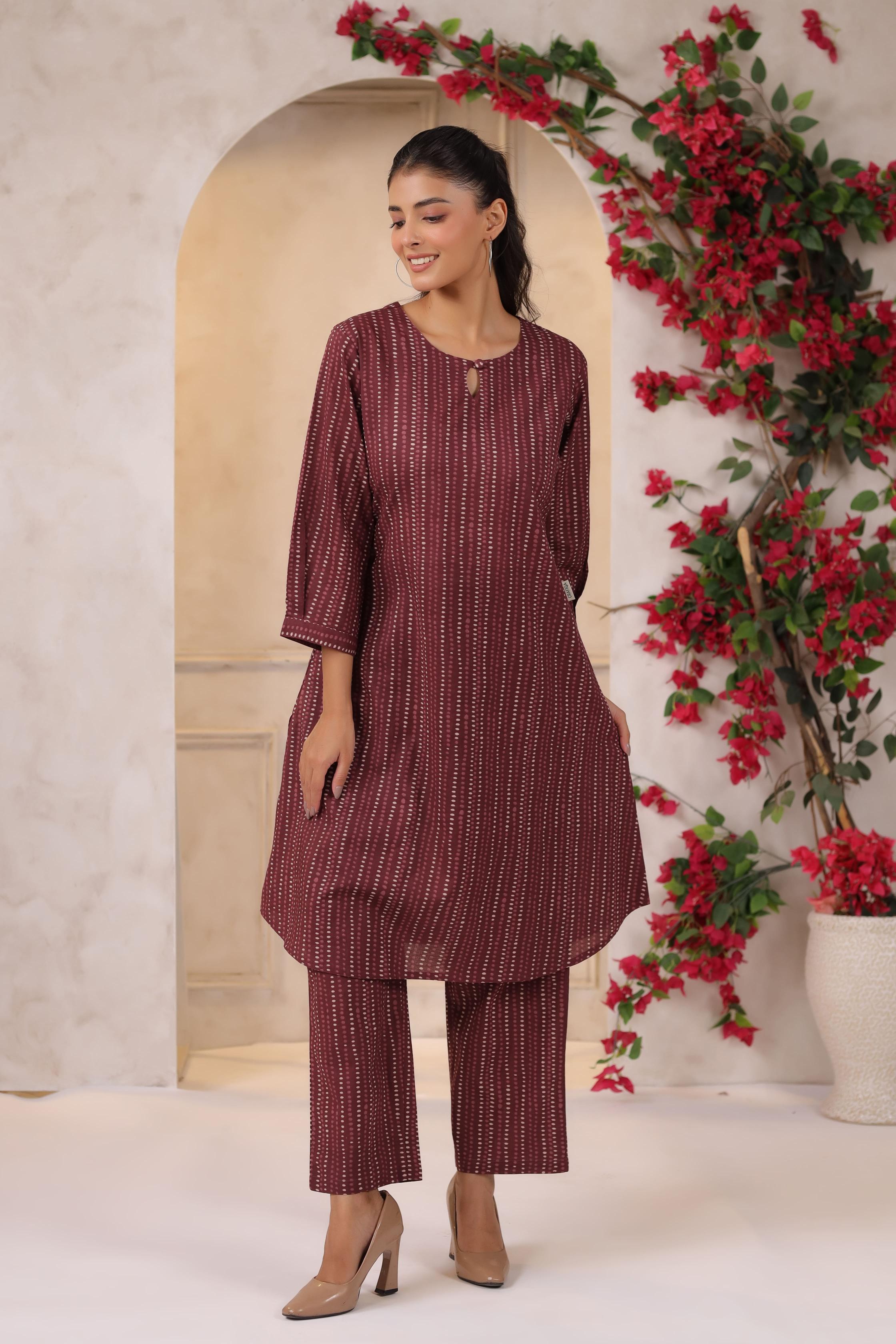 Vintage Maroon Dots Cotton Co-ord Set