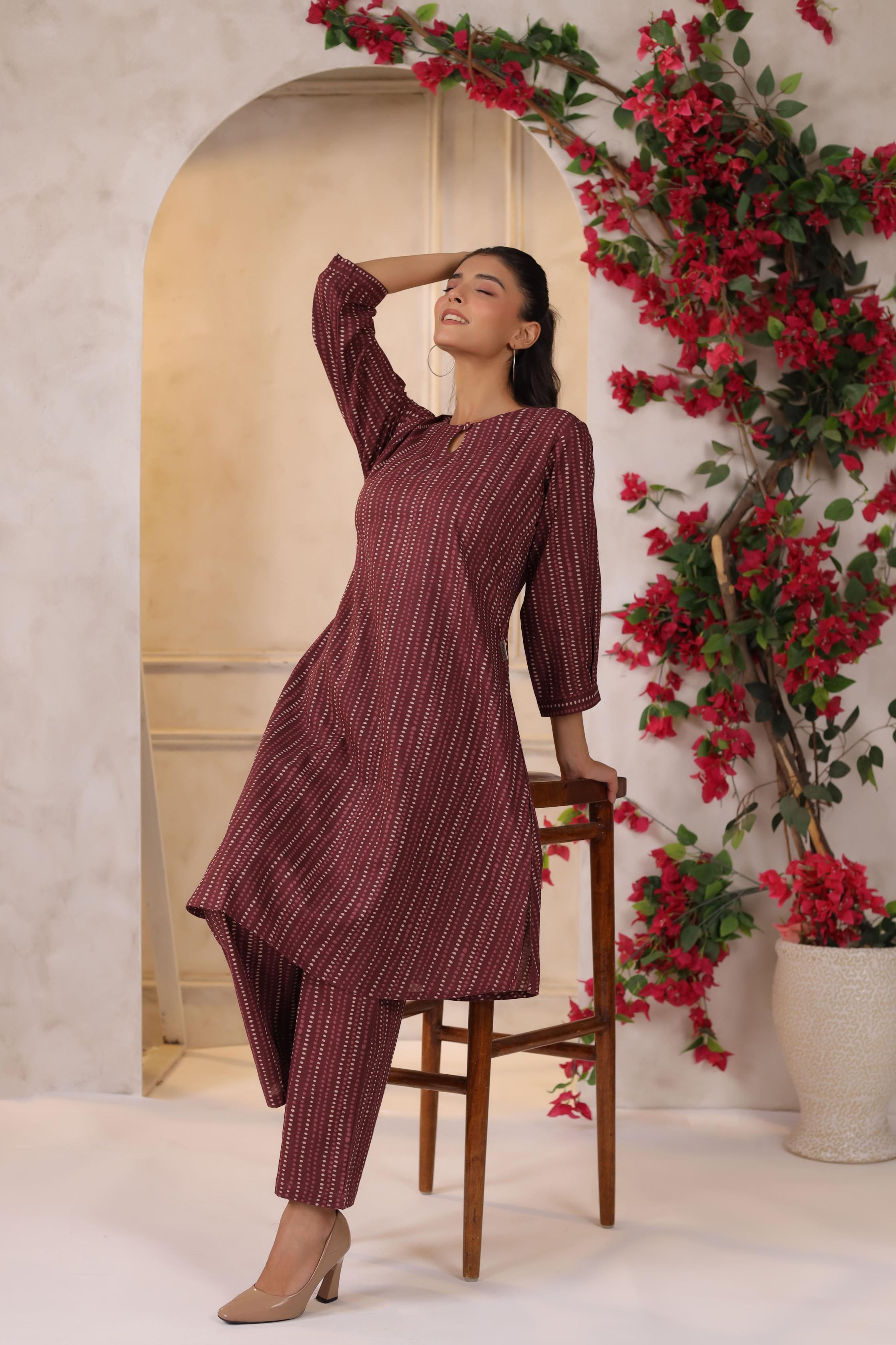 Vintage Maroon Dots Cotton Co-ord Set