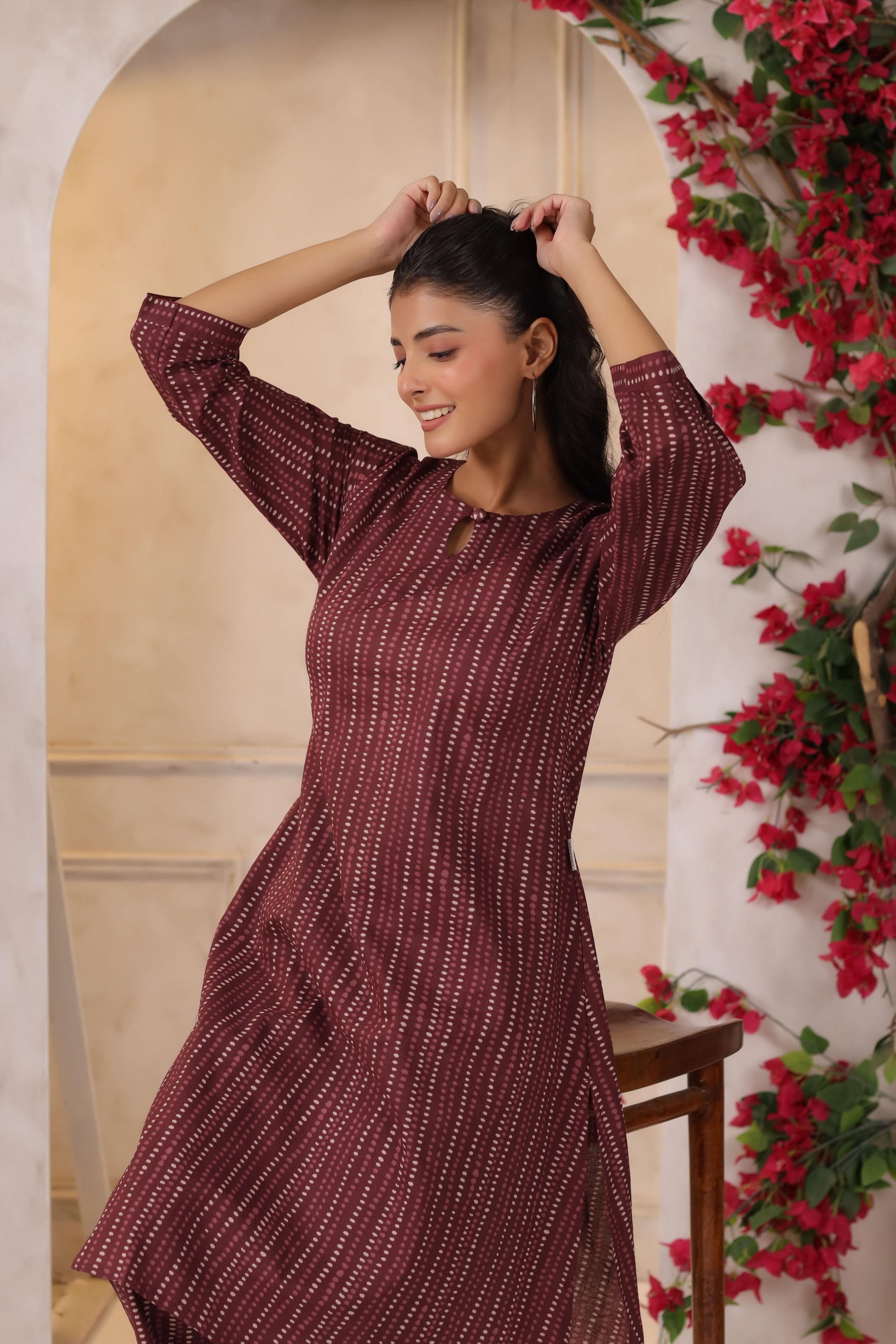 Vintage Maroon Dots Cotton Co-ord Set