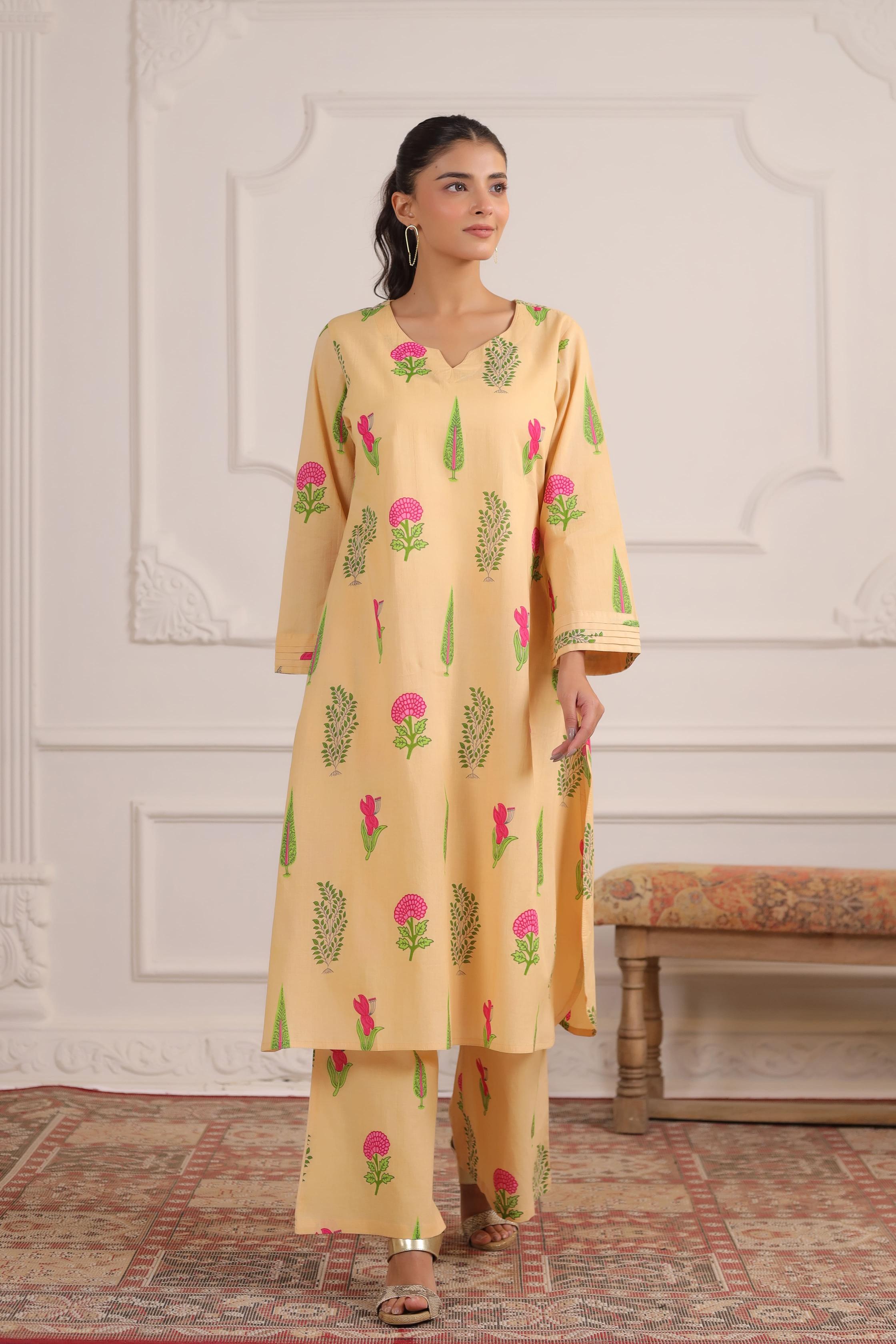 Buttercream Mughal Boota Cotton Co-ord Set