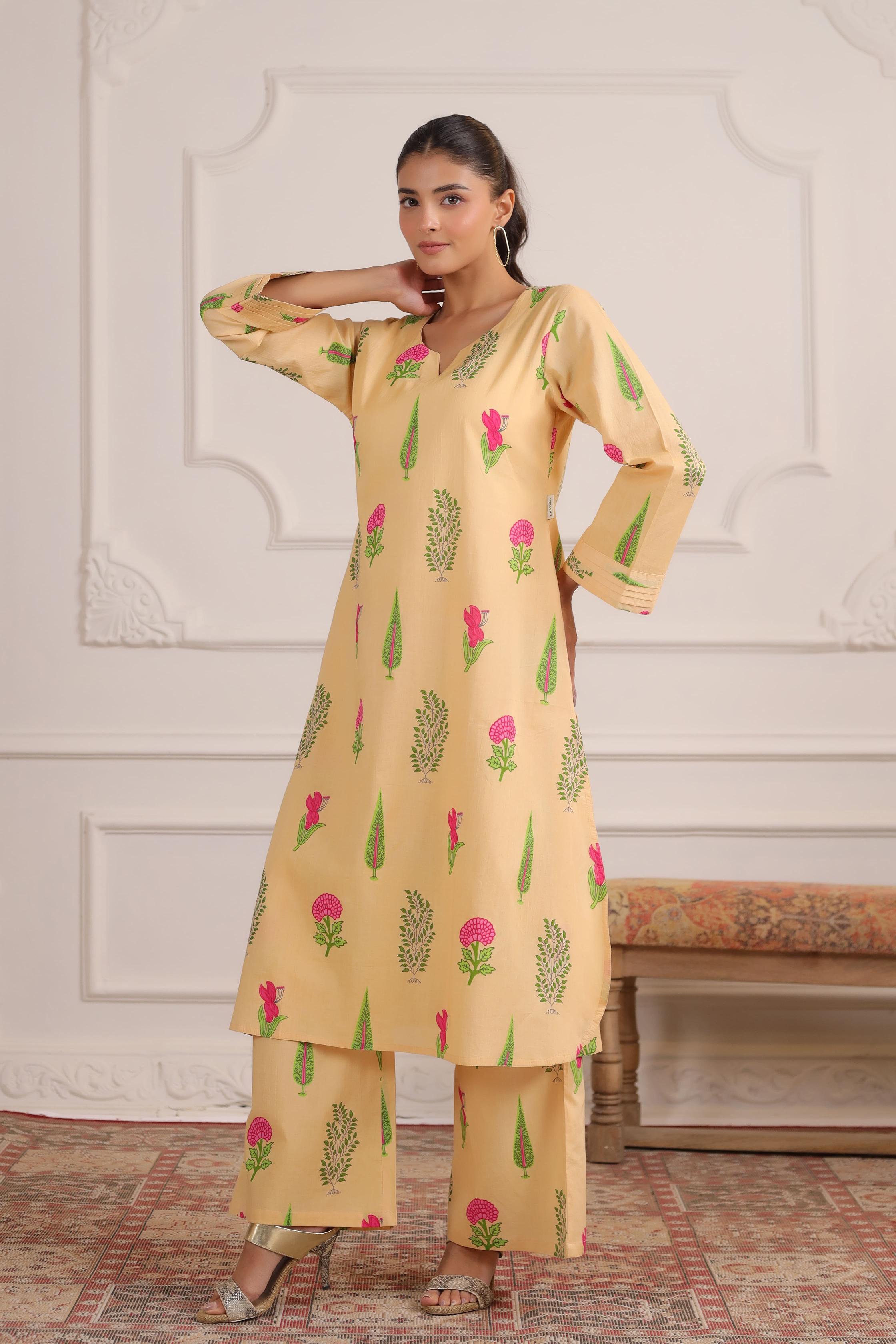 Buttercream Mughal Boota Cotton Co-ord Set