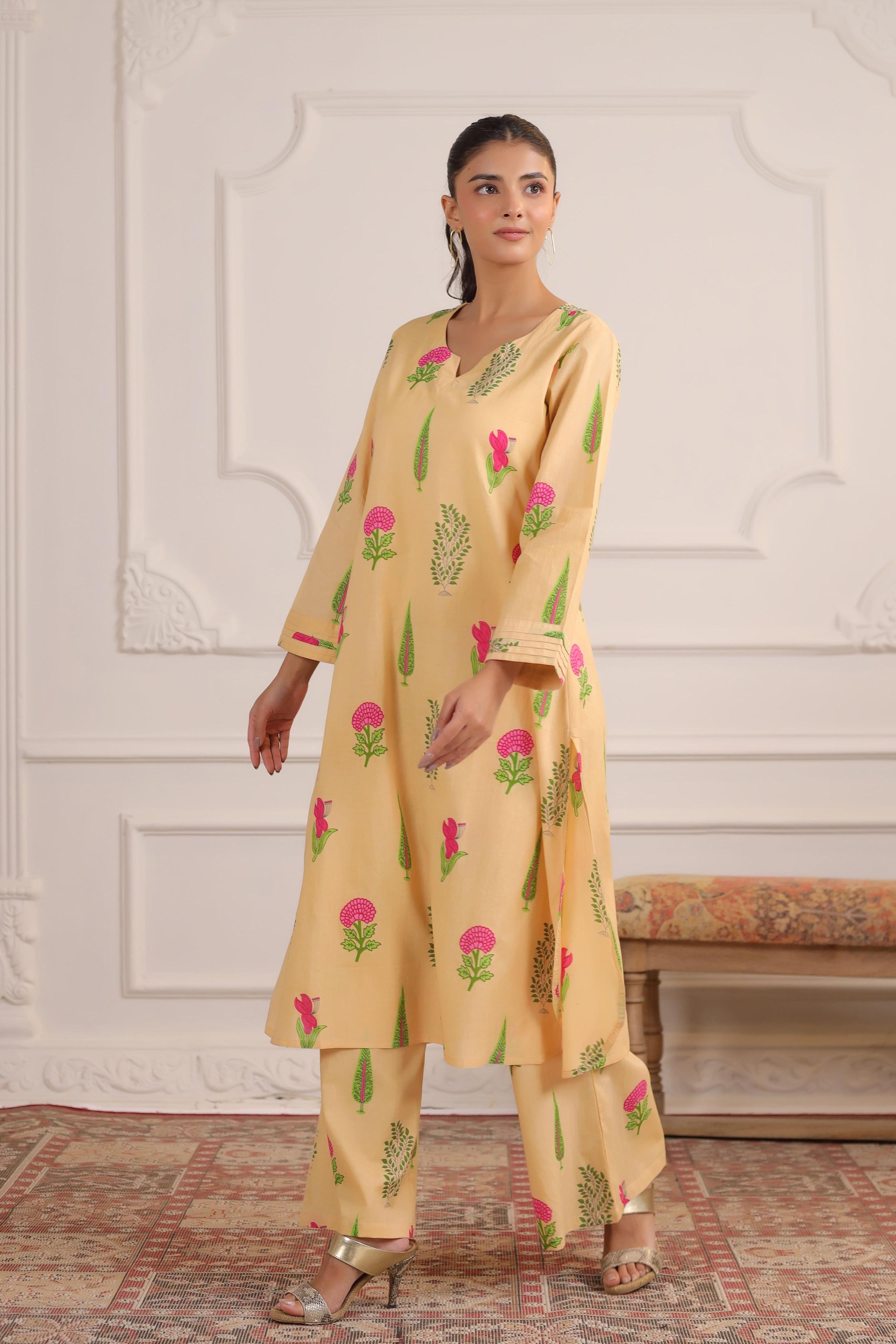 Buttercream Mughal Boota Cotton Co-ord Set