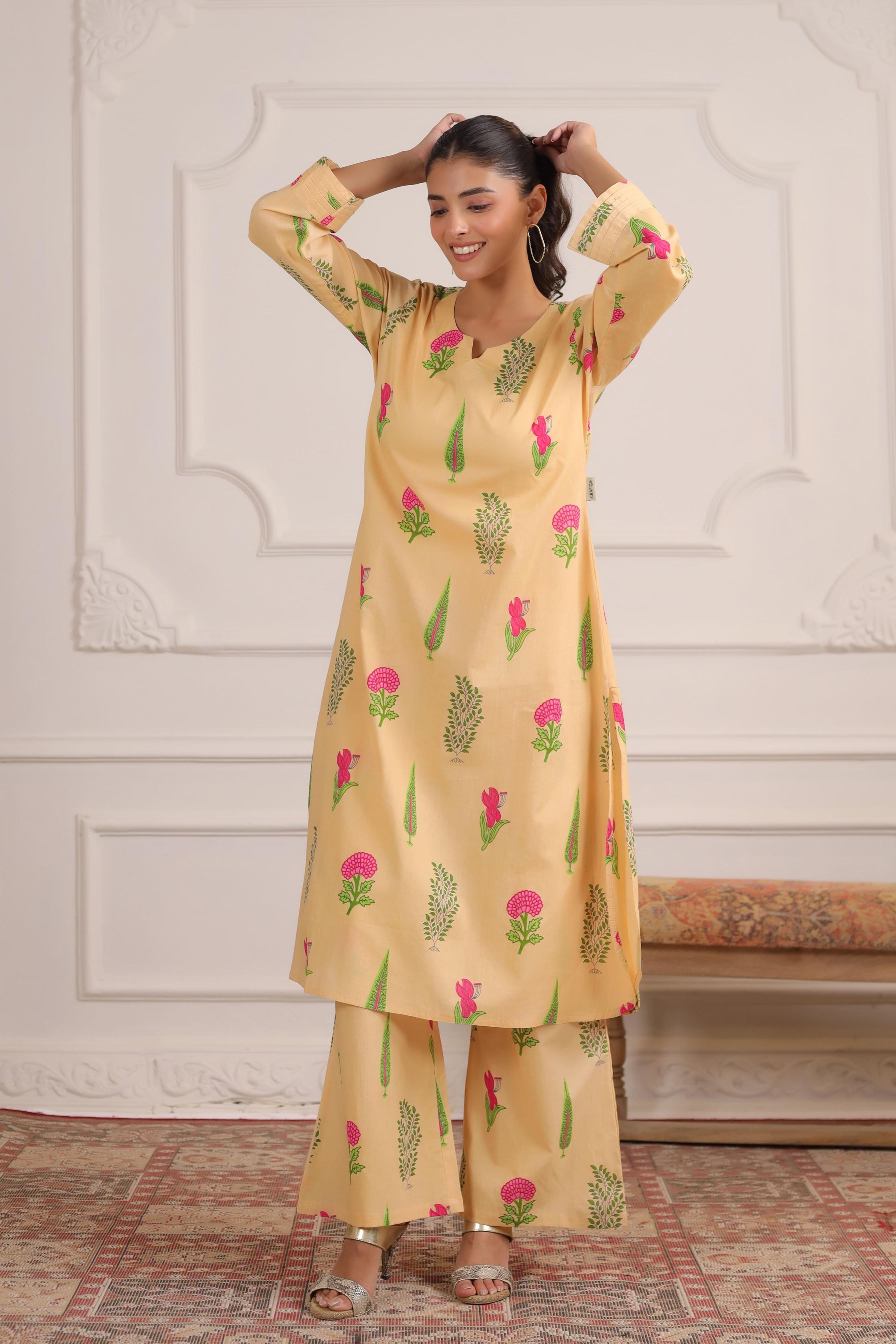 Buttercream Mughal Boota Cotton Co-ord Set