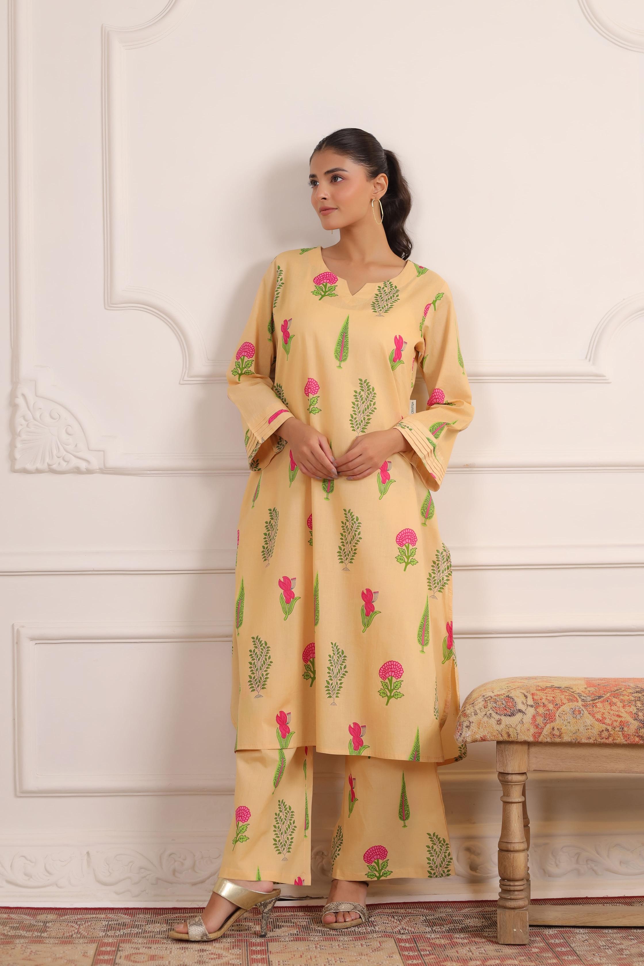 Buttercream Mughal Boota Cotton Co-ord Set