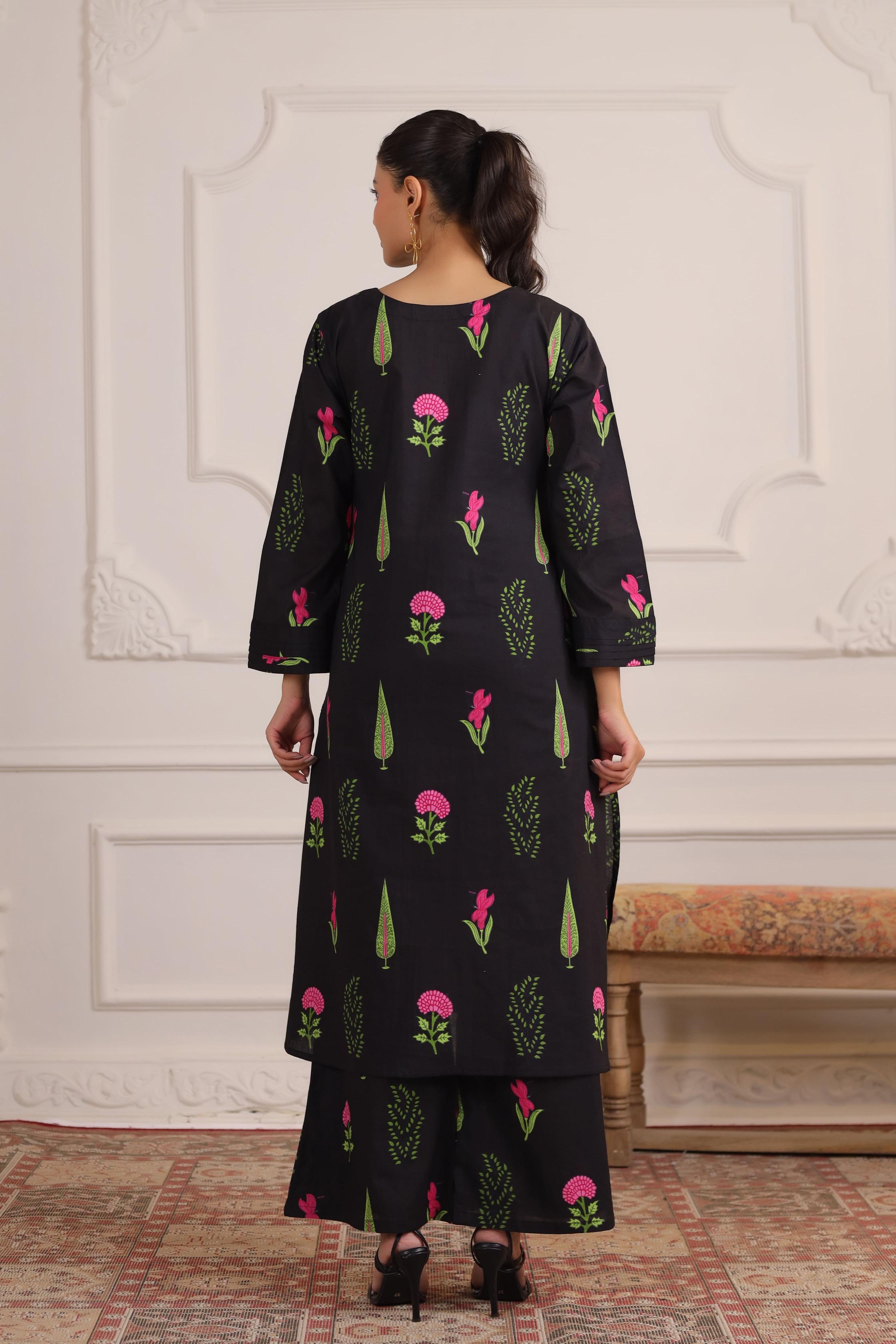 Power Black Mughal Boota Cotton Co-ord Set