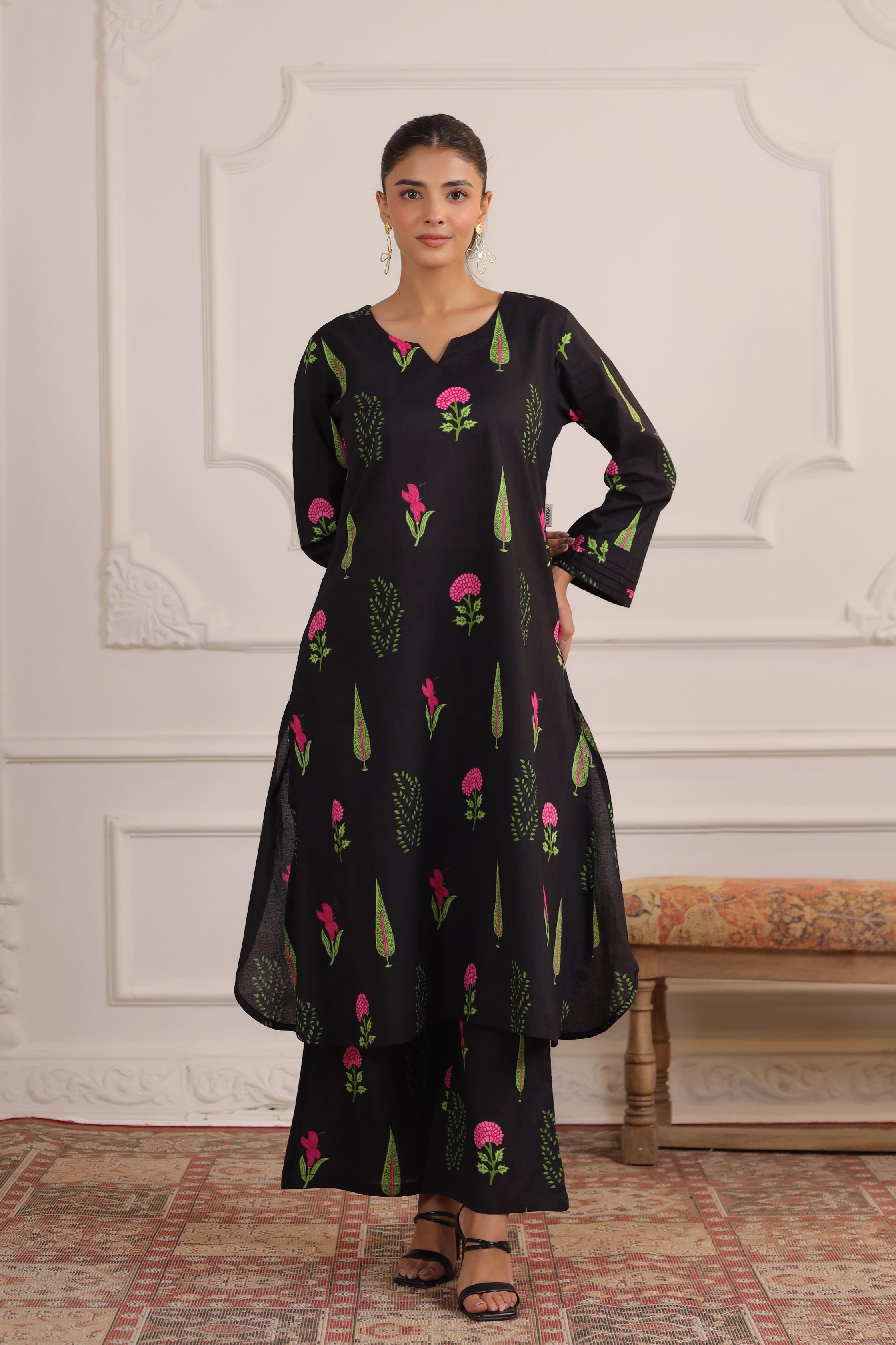 Power Black Mughal Boota Cotton Co-ord Set