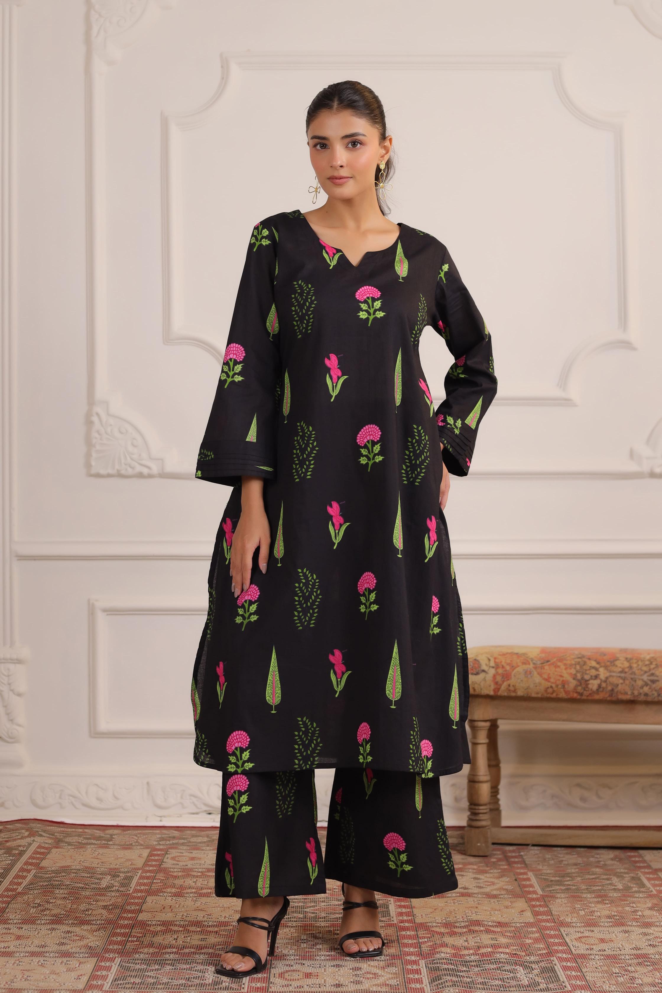 Power Black Mughal Boota Cotton Co-ord Set