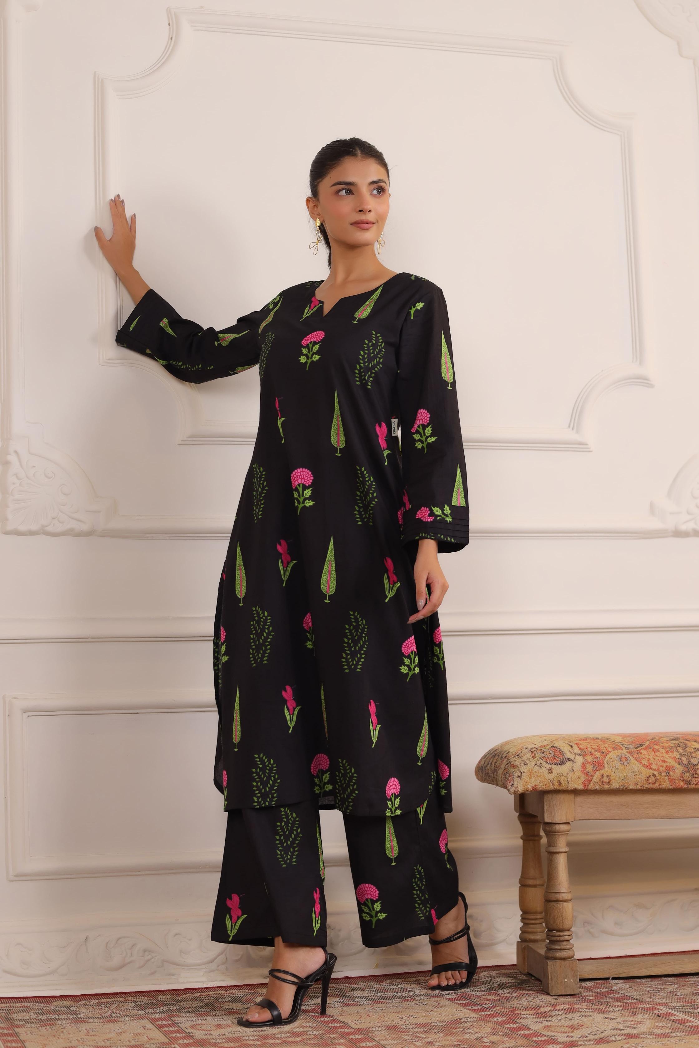 Power Black Mughal Boota Cotton Co-ord Set