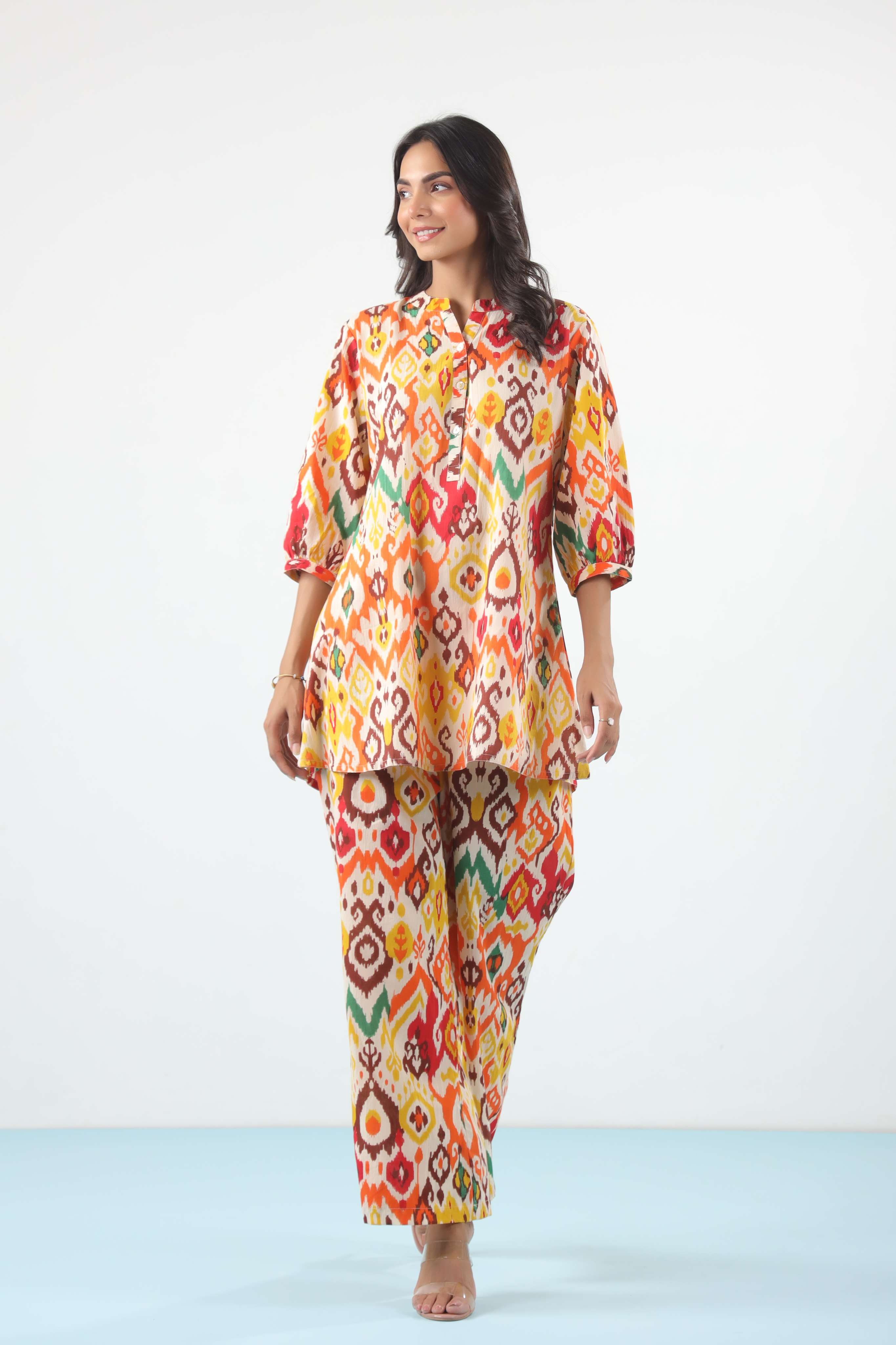 Rich Prismatic Ikkat Cotton Co-ord Set