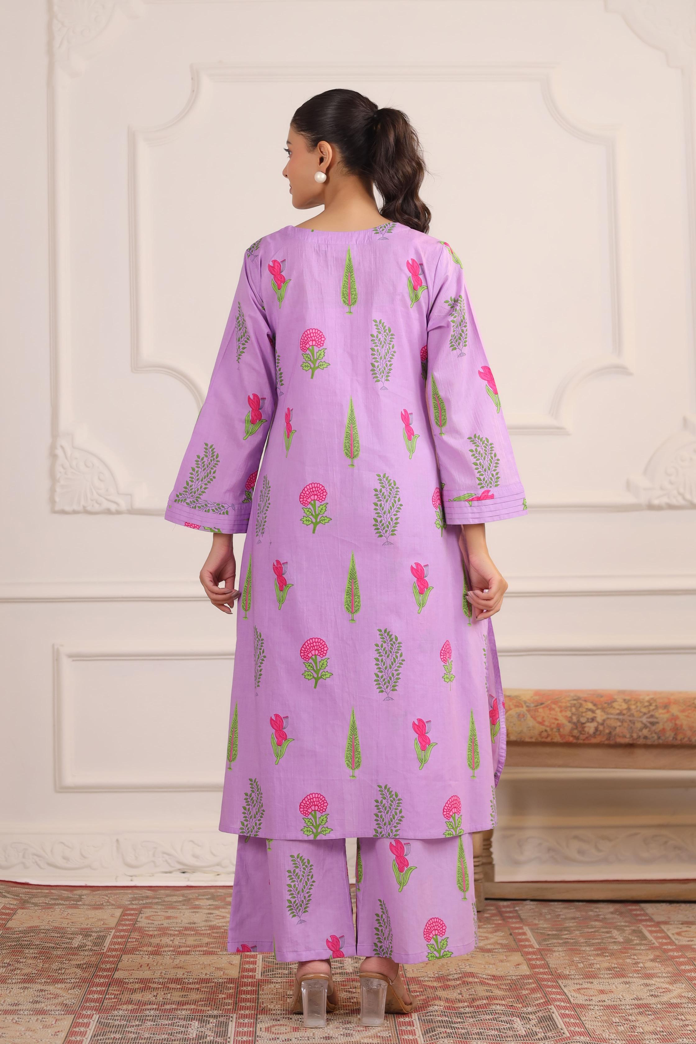 Lilac Glow Mughal Boota Cotton Co-ord Set