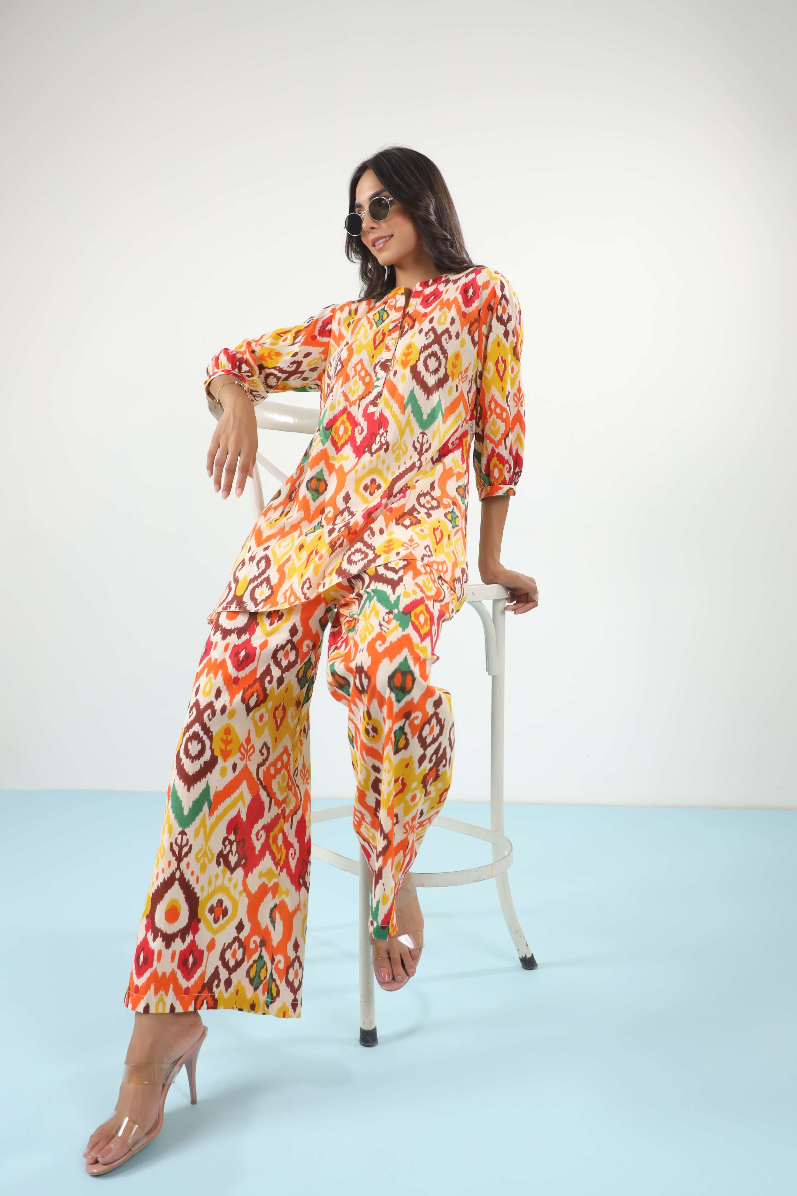 Rich Prismatic Ikkat Cotton Co-ord Set
