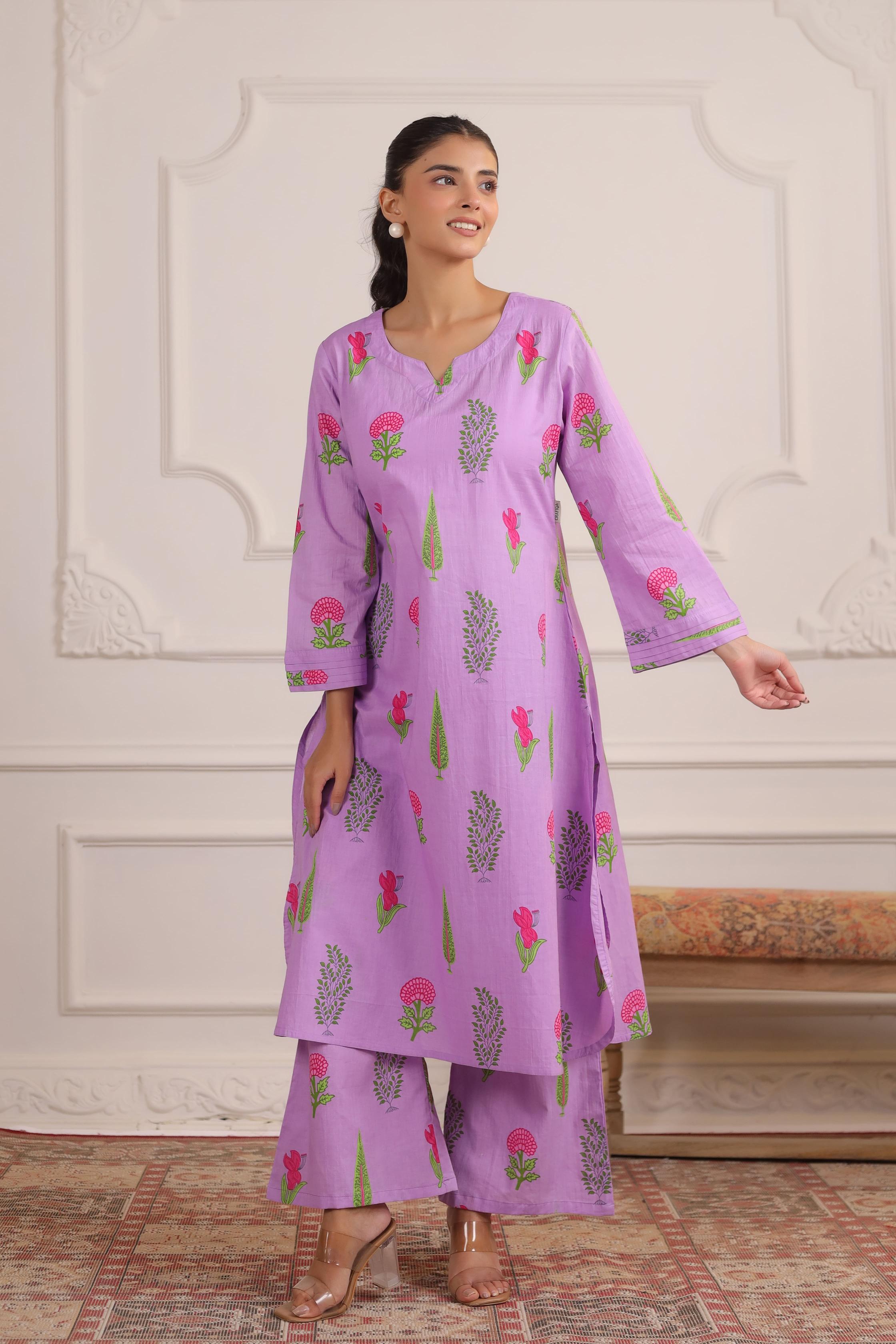 Lilac Glow Mughal Boota Cotton Co-ord Set