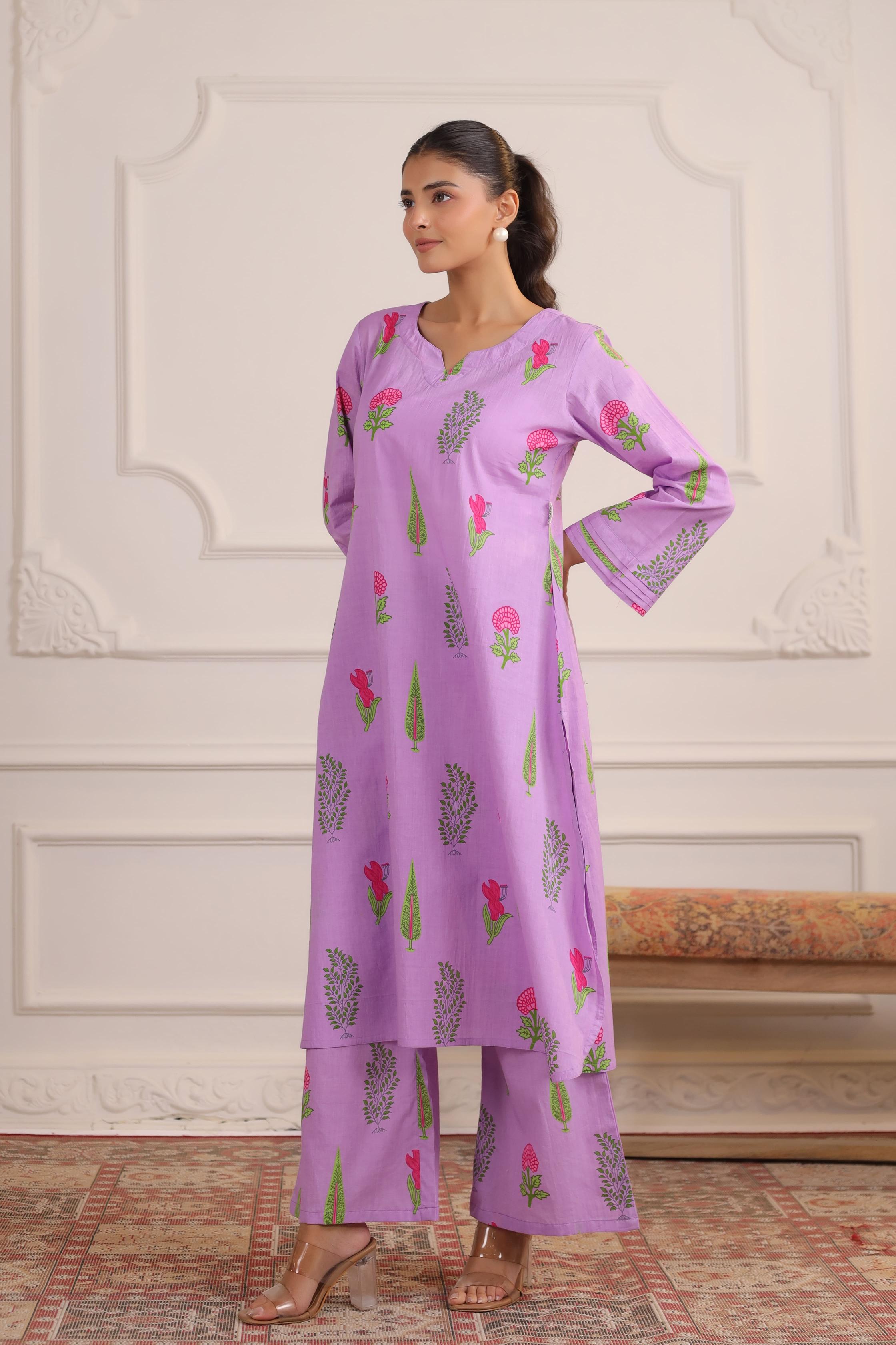 Lilac Glow Mughal Boota Cotton Co-ord Set