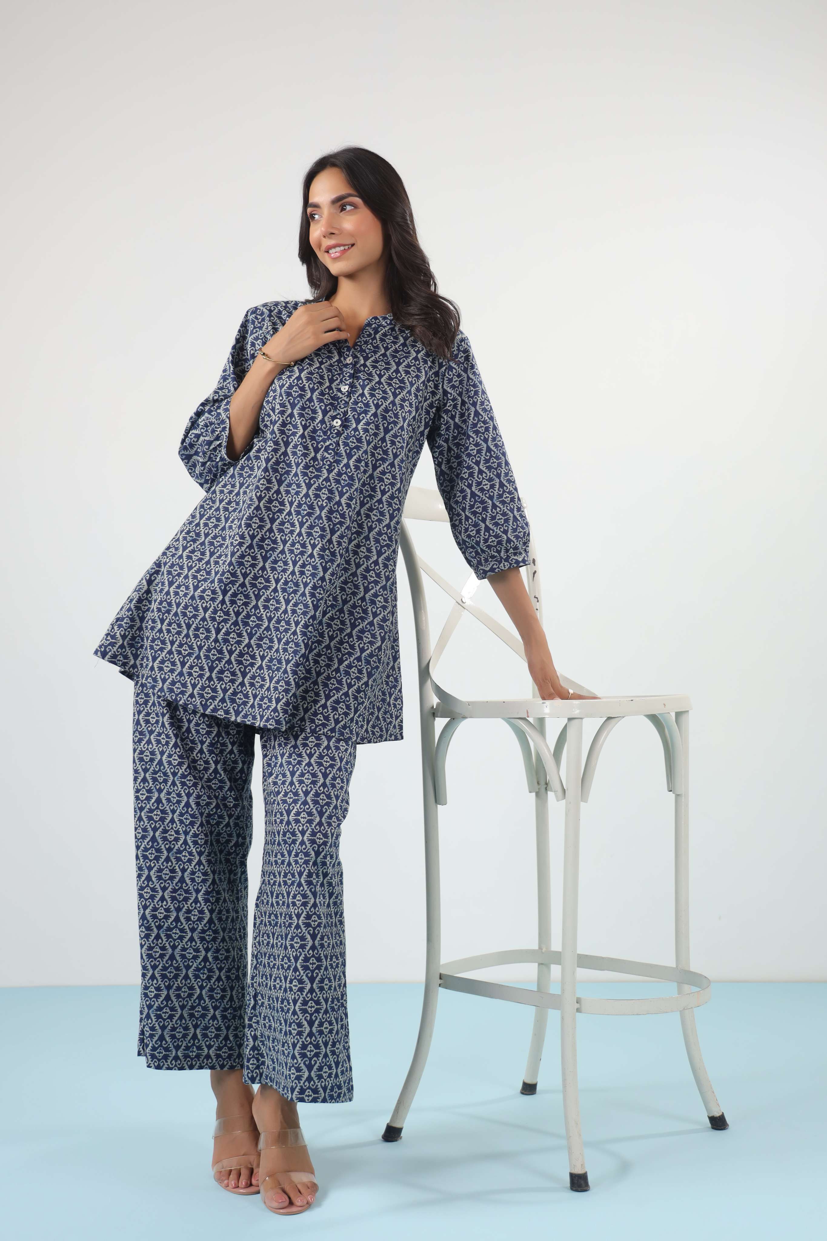 Indigo Elegance Cotton Co-ord Set