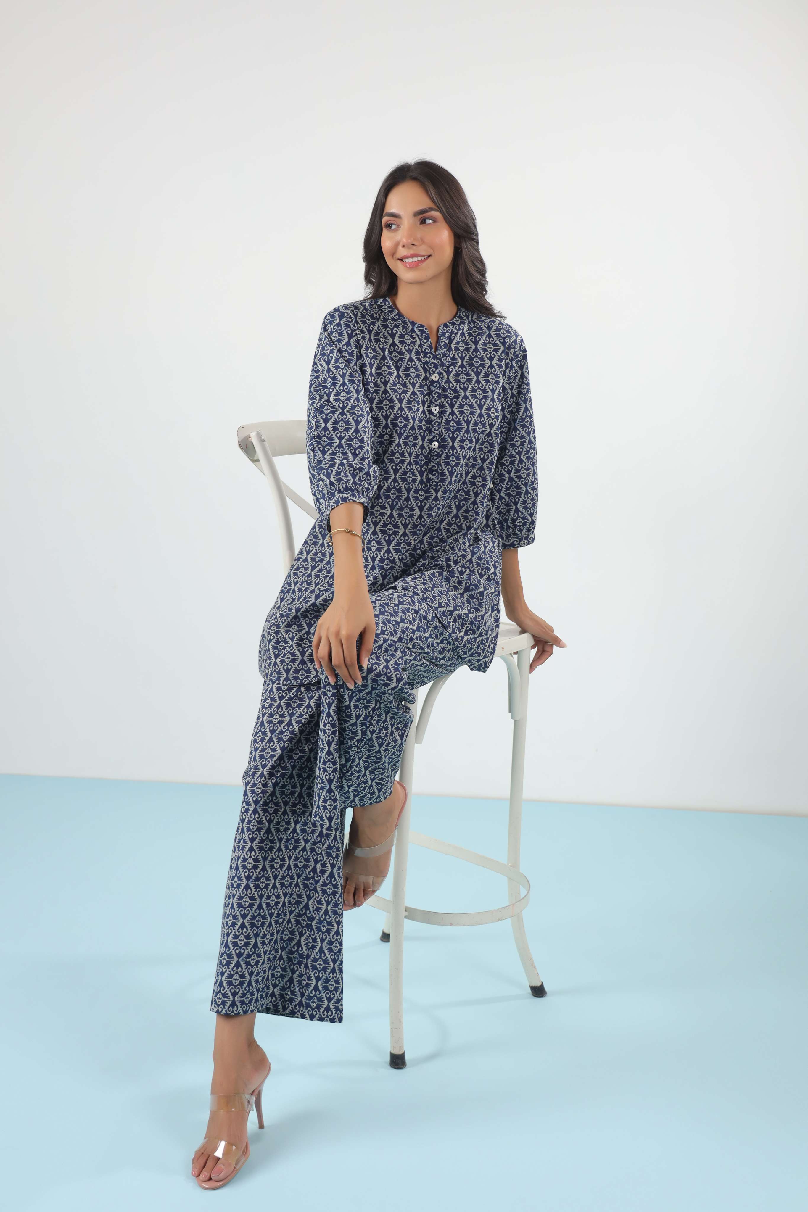 Indigo Elegance Cotton Co-ord Set