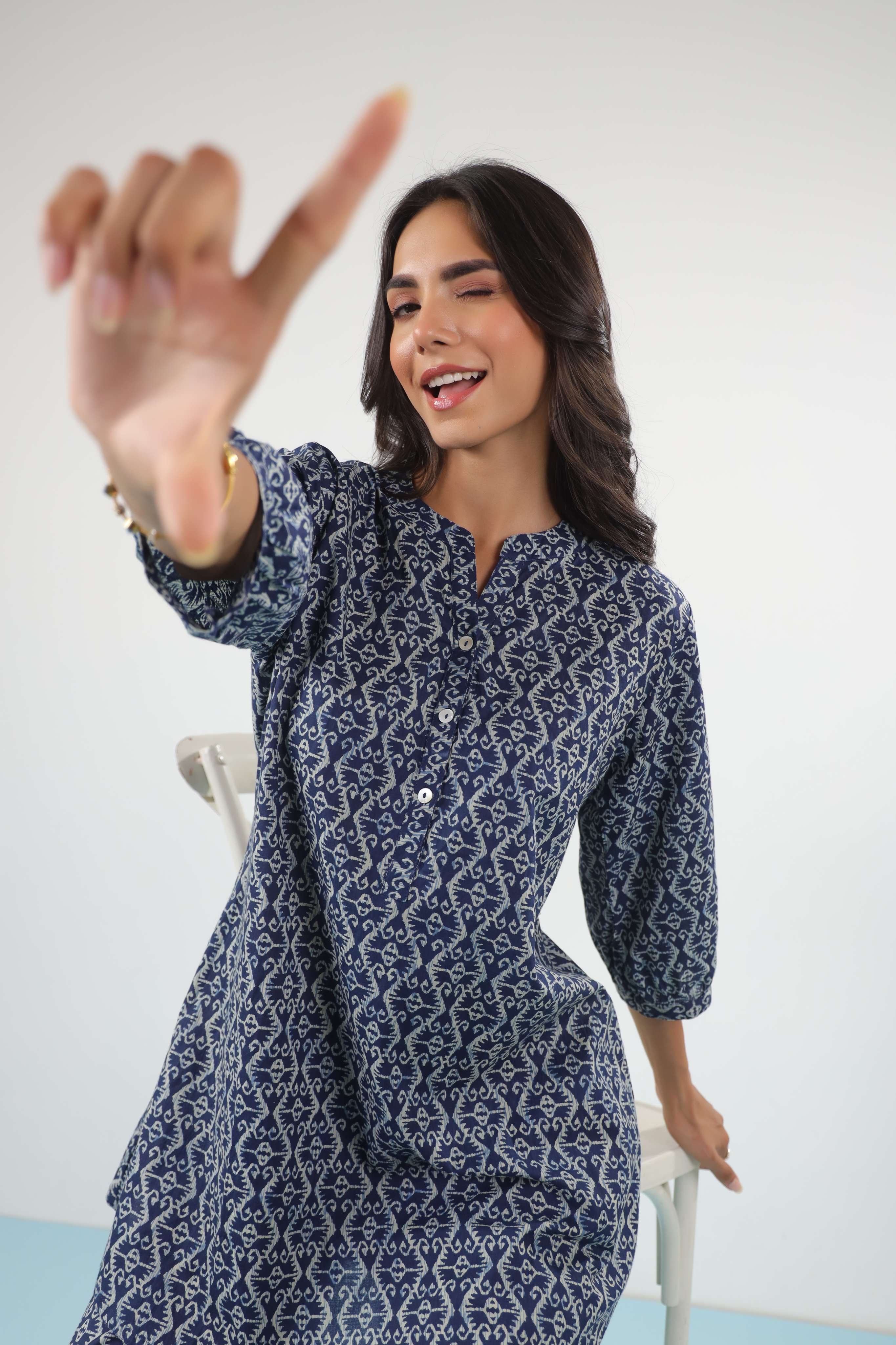 Indigo Elegance Cotton Co-ord Set