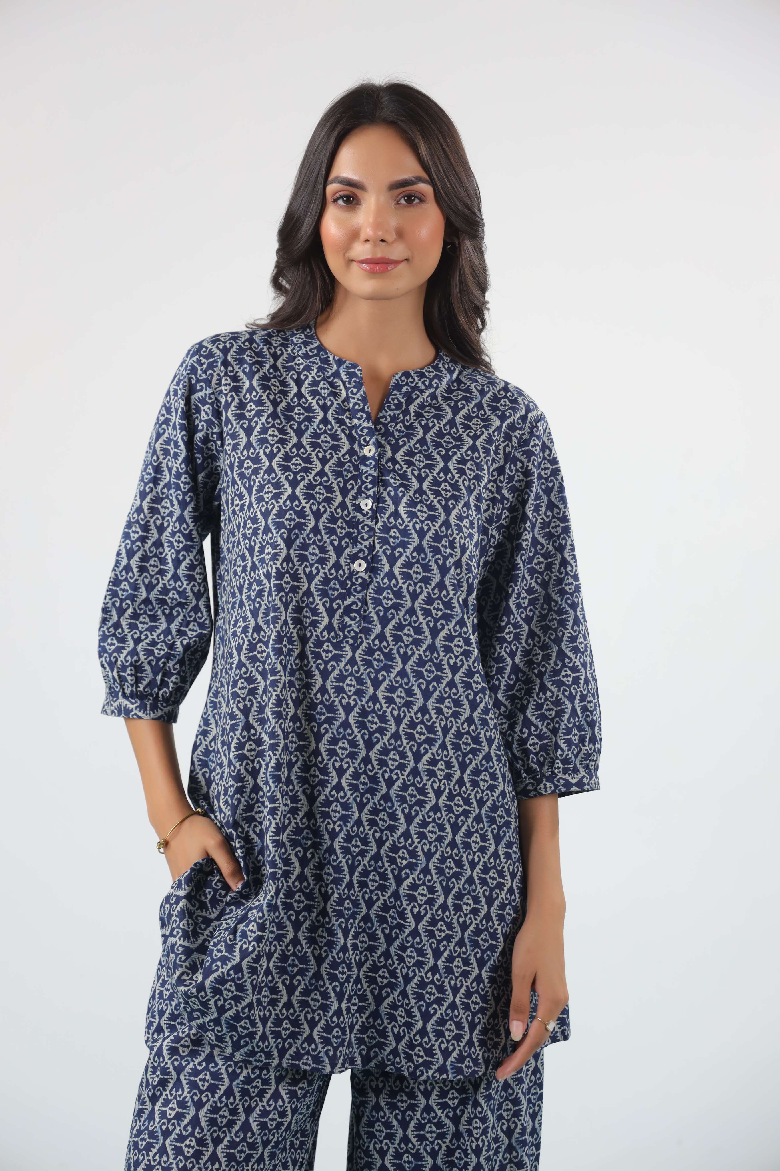 Indigo Elegance Cotton Co-ord Set