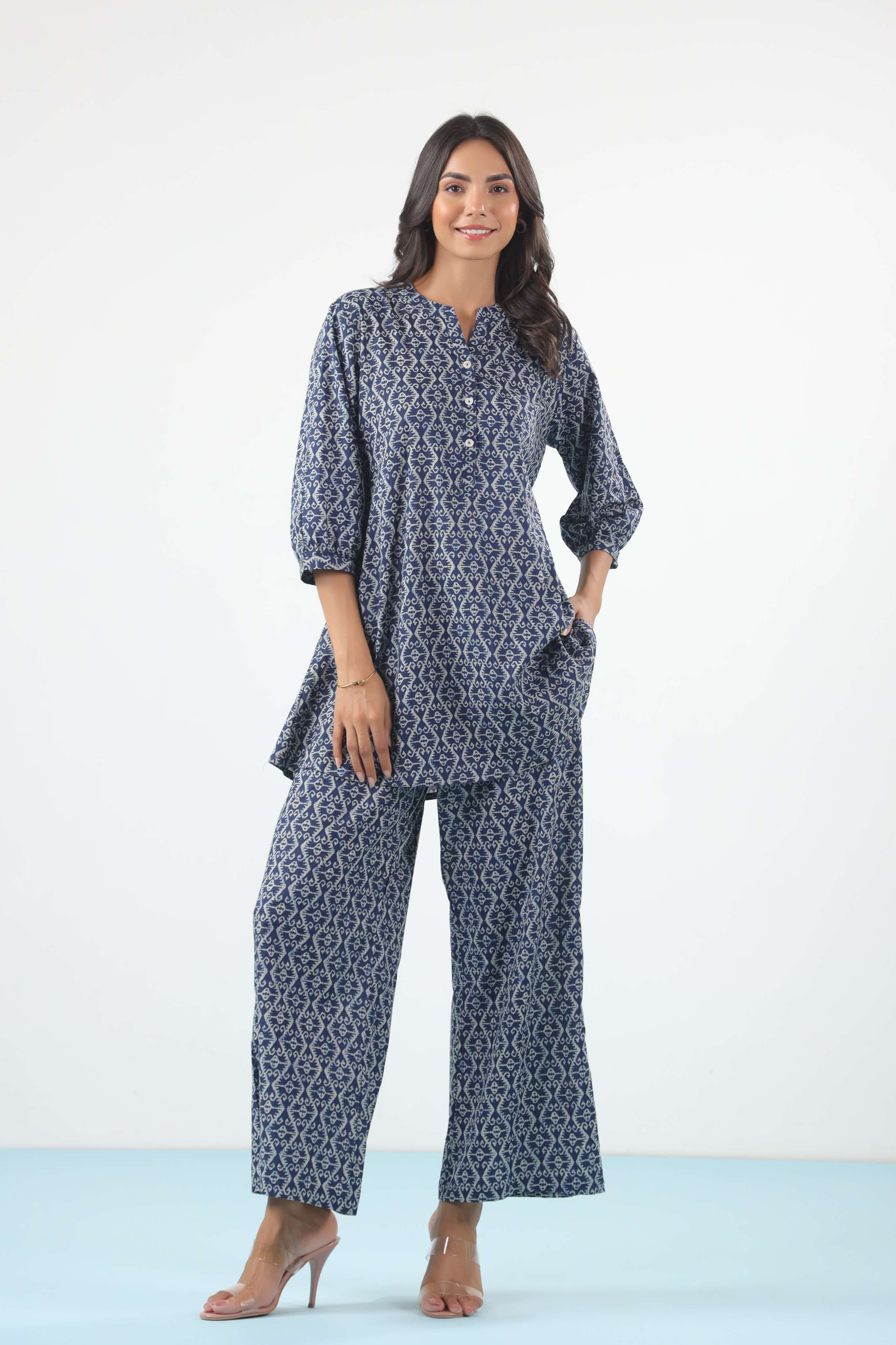 Indigo Elegance Cotton Co-ord Set