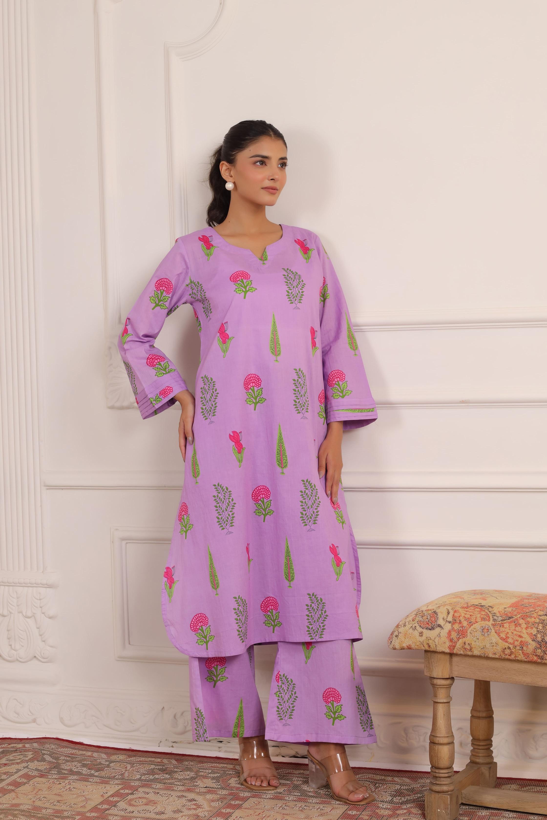 Lilac Glow Mughal Boota Cotton Co-ord Set