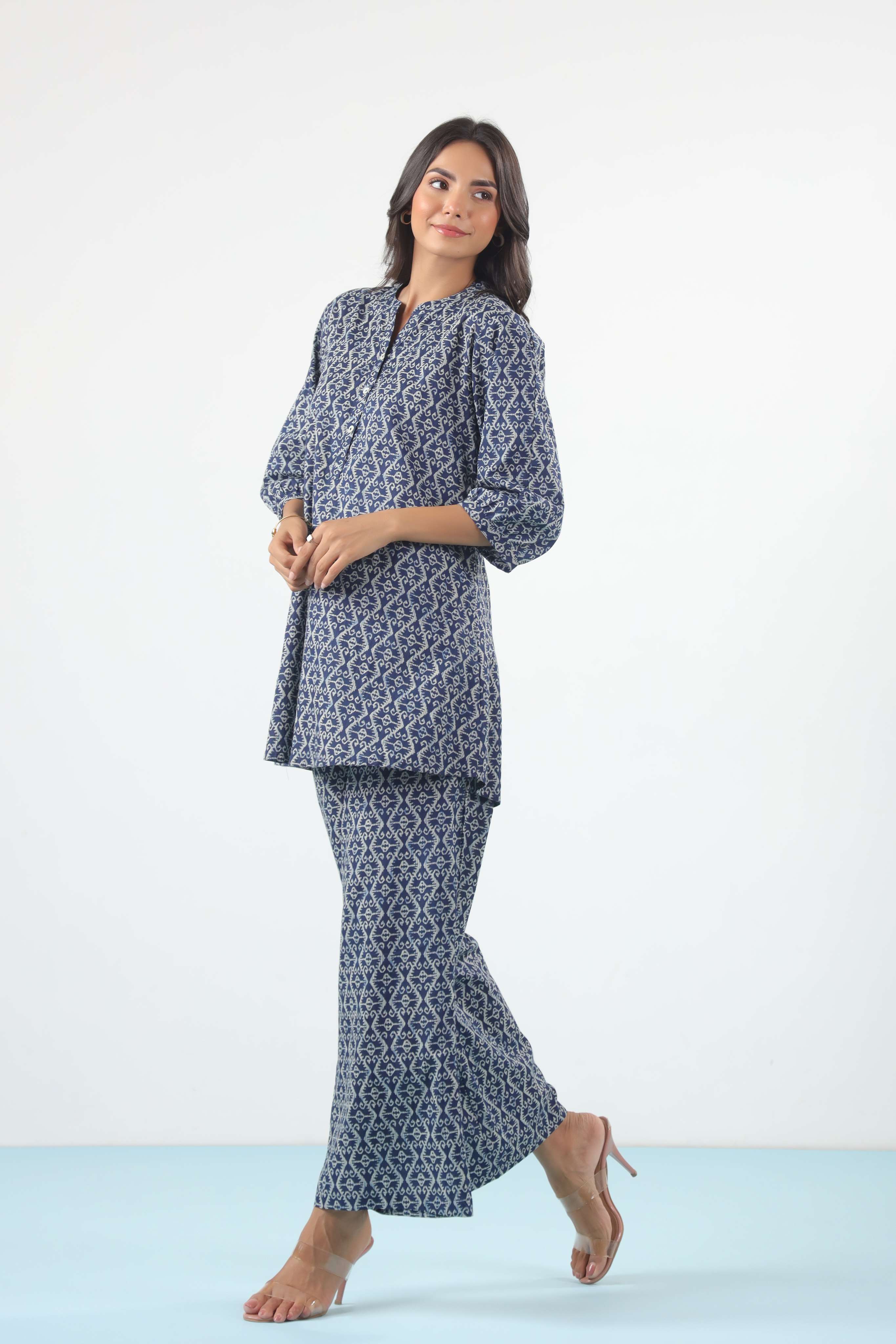 Indigo Elegance Cotton Co-ord Set