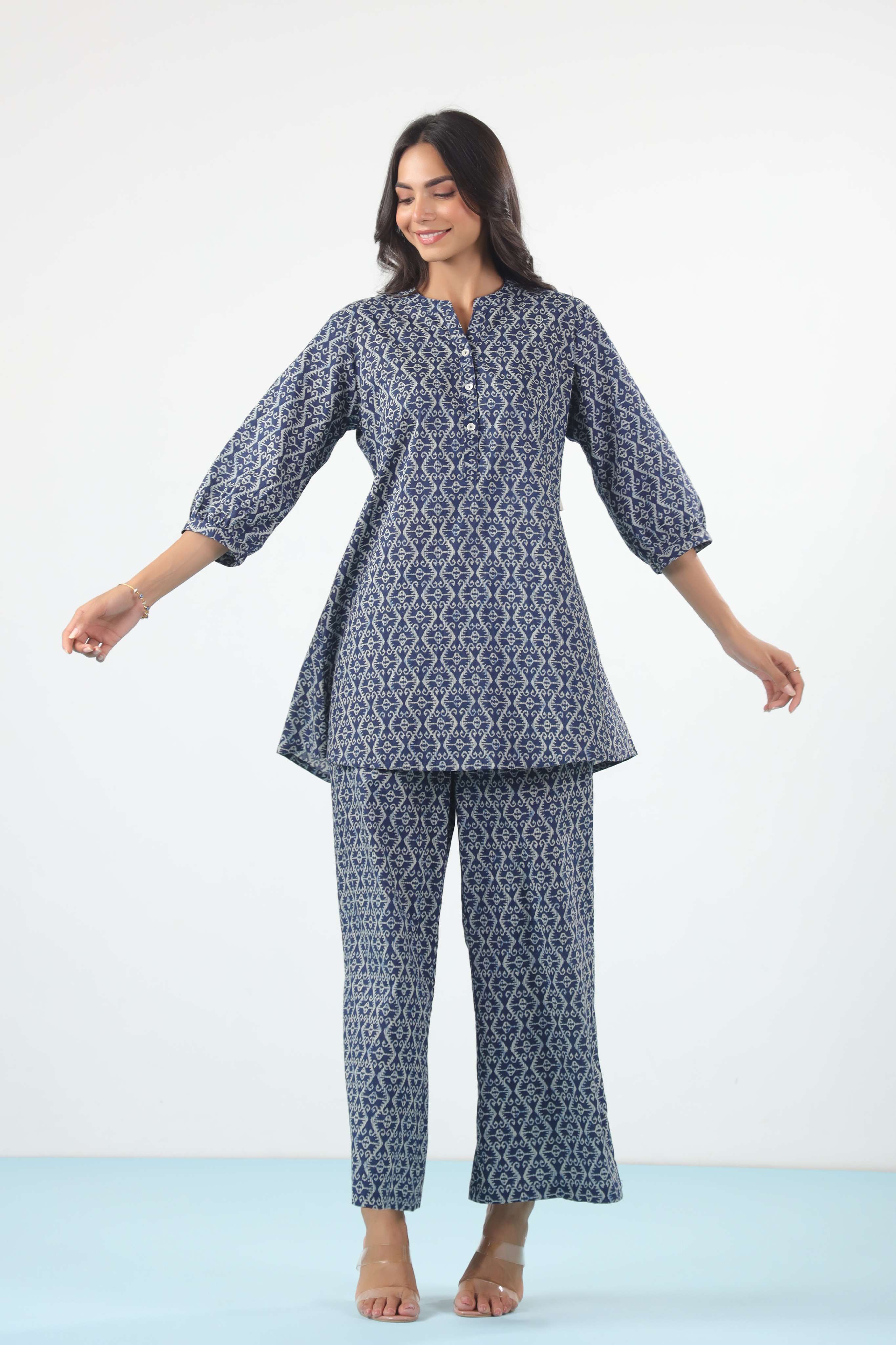 Indigo Elegance Cotton Co-ord Set