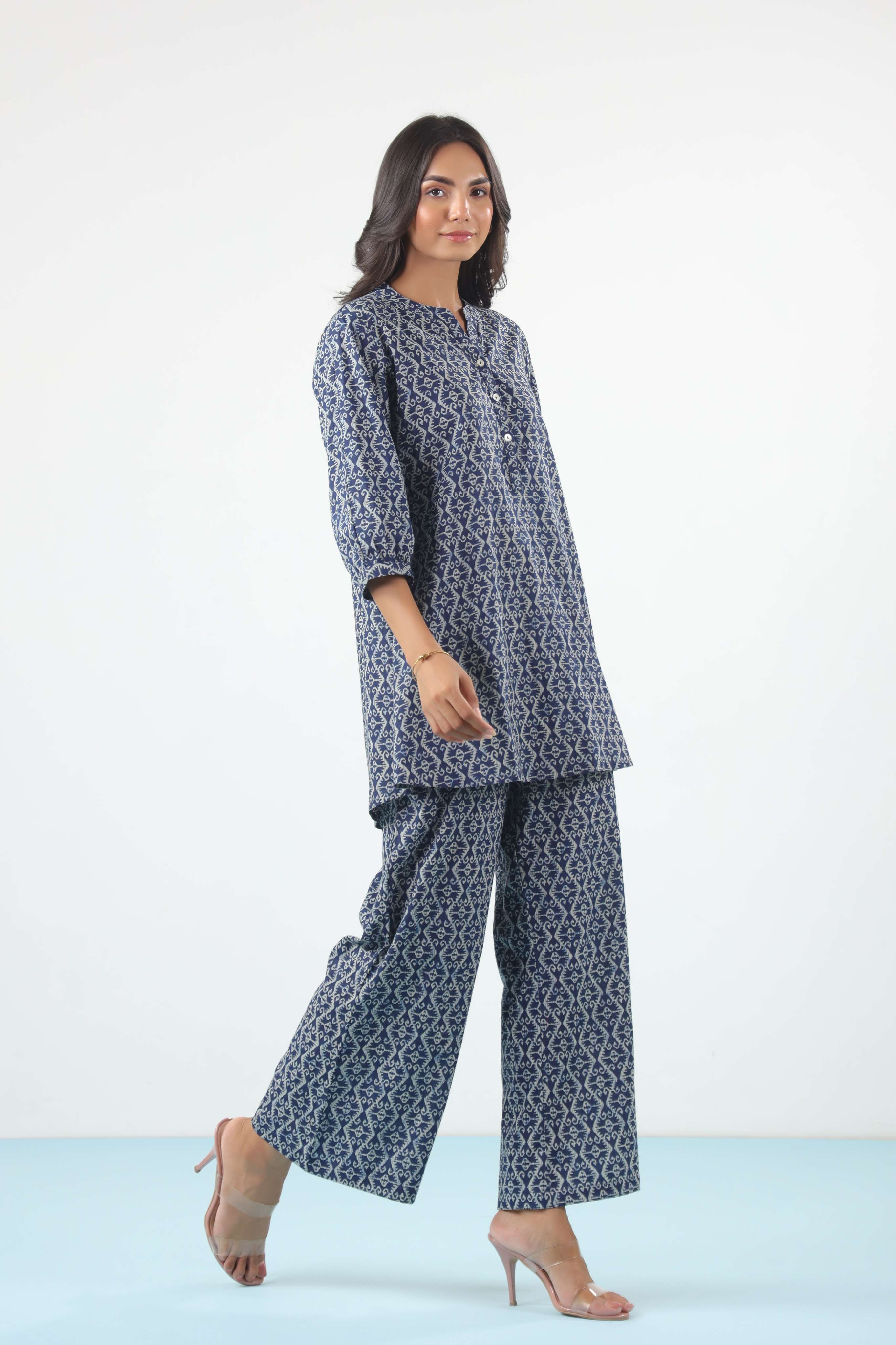 Indigo Elegance Cotton Co-ord Set