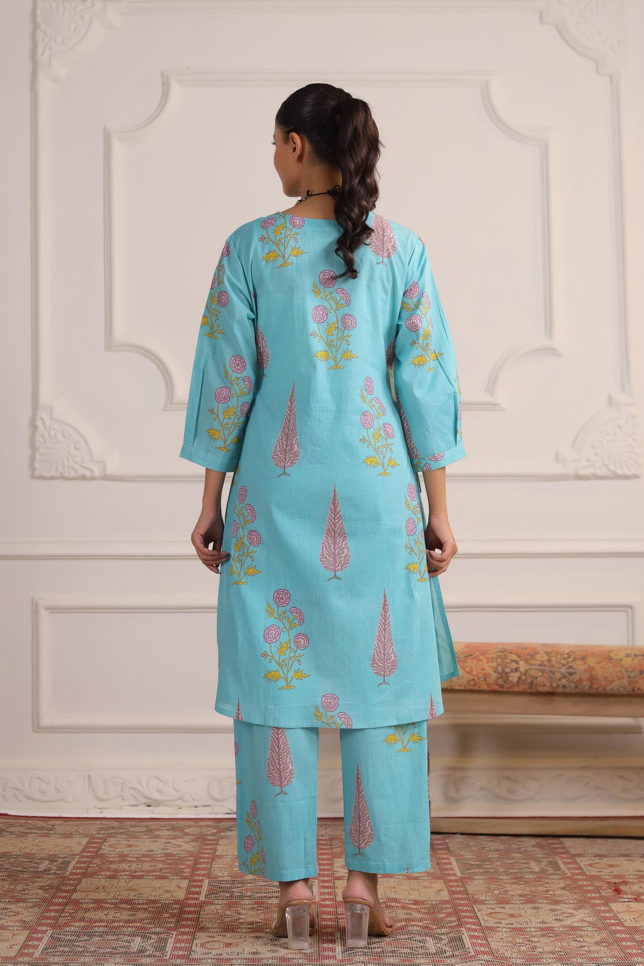 Middle Blue Mughal Boota Cotton Co-ord Set