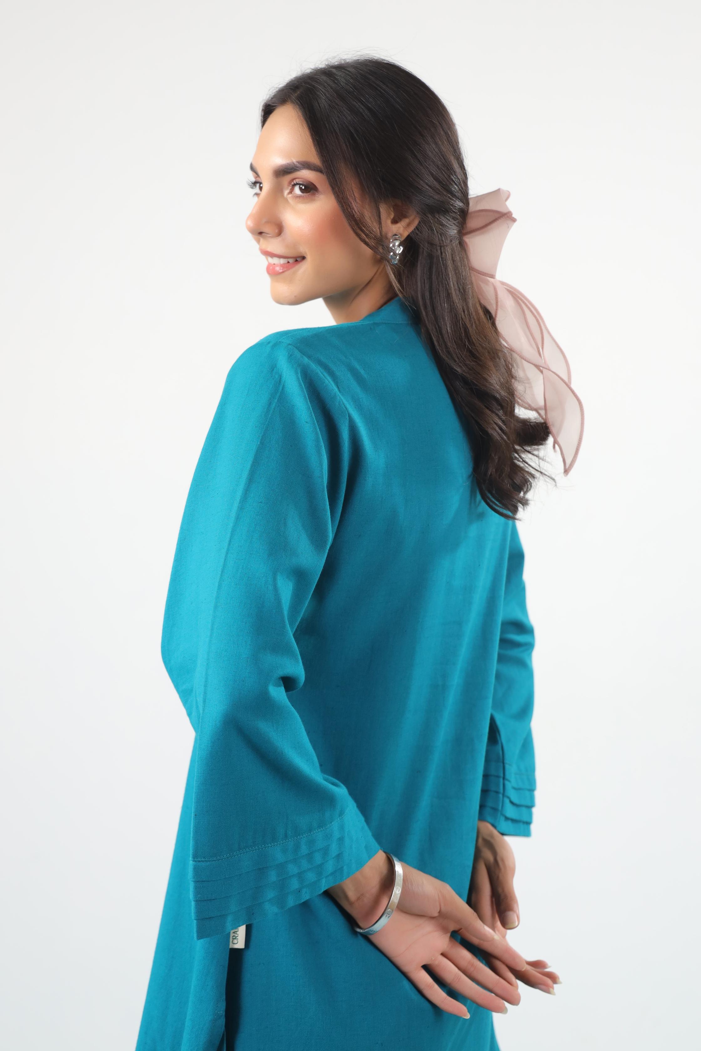 Blue Solid Cotton Flex Co-ord Set