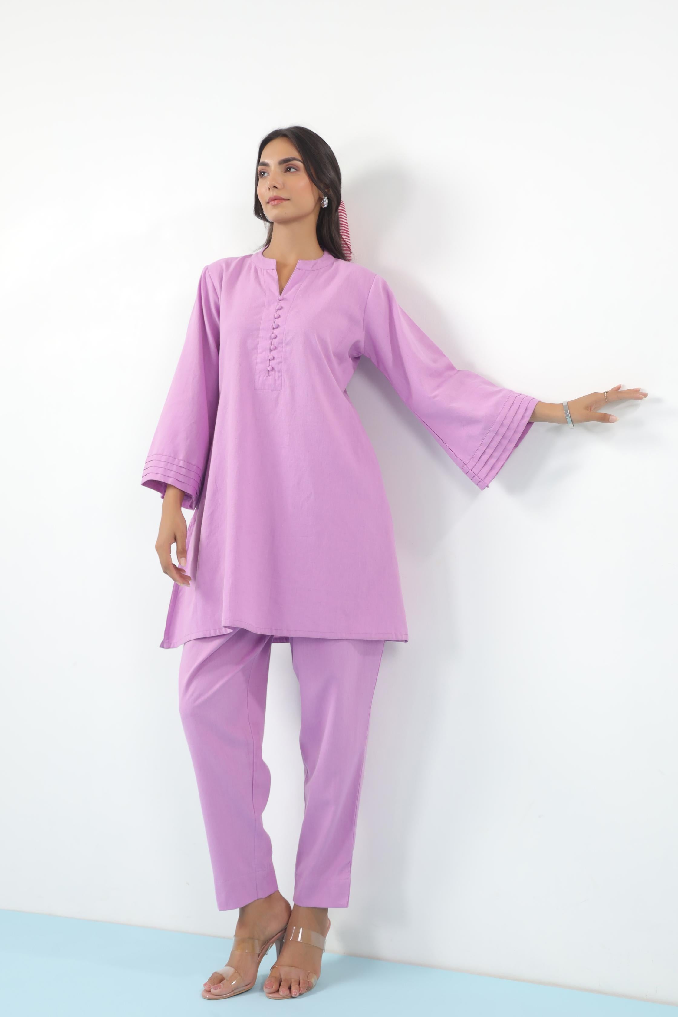 Lavender Rose Solid Cotton Flex Co-ord Set