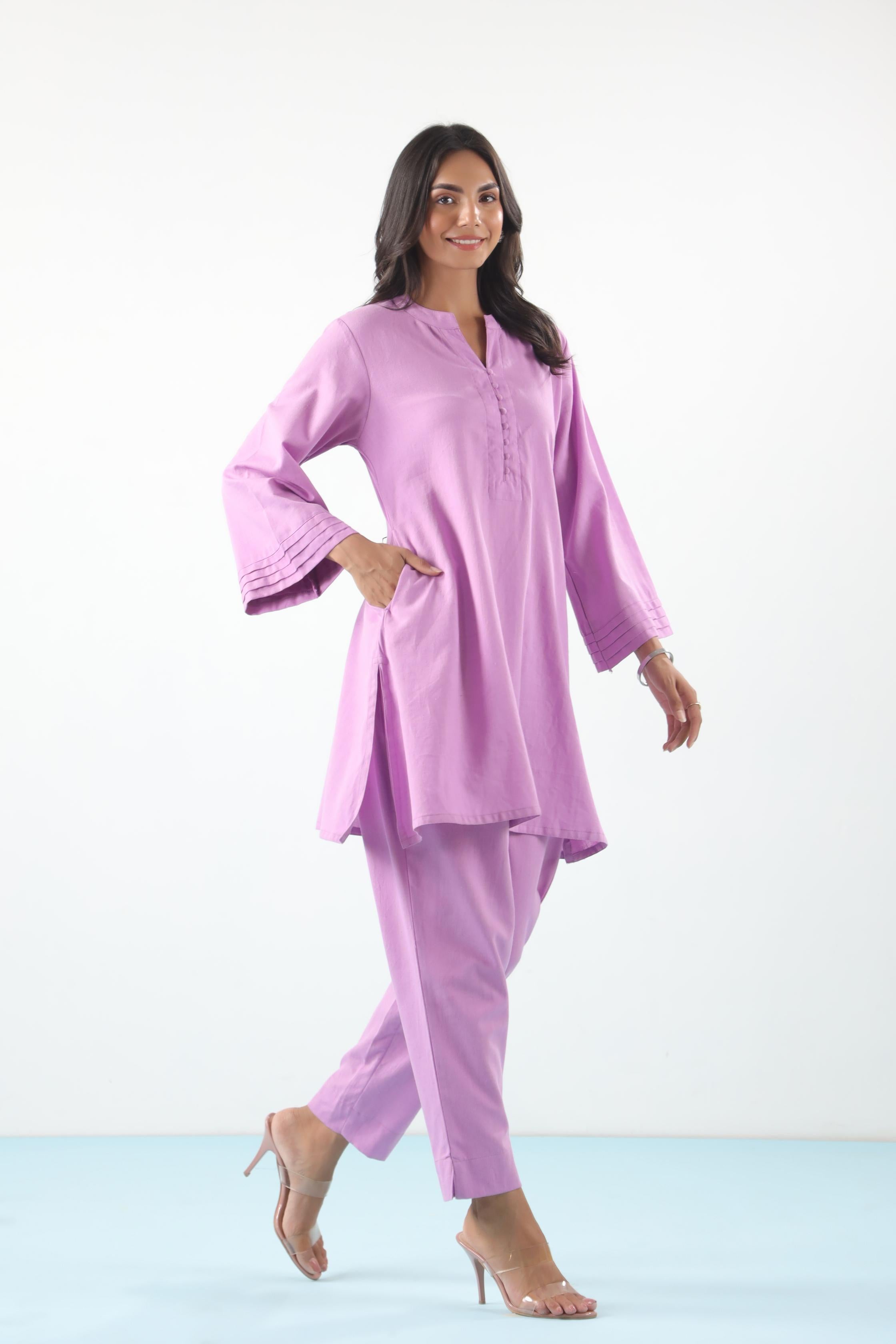 Lavender Rose Solid Cotton Flex Co-ord Set