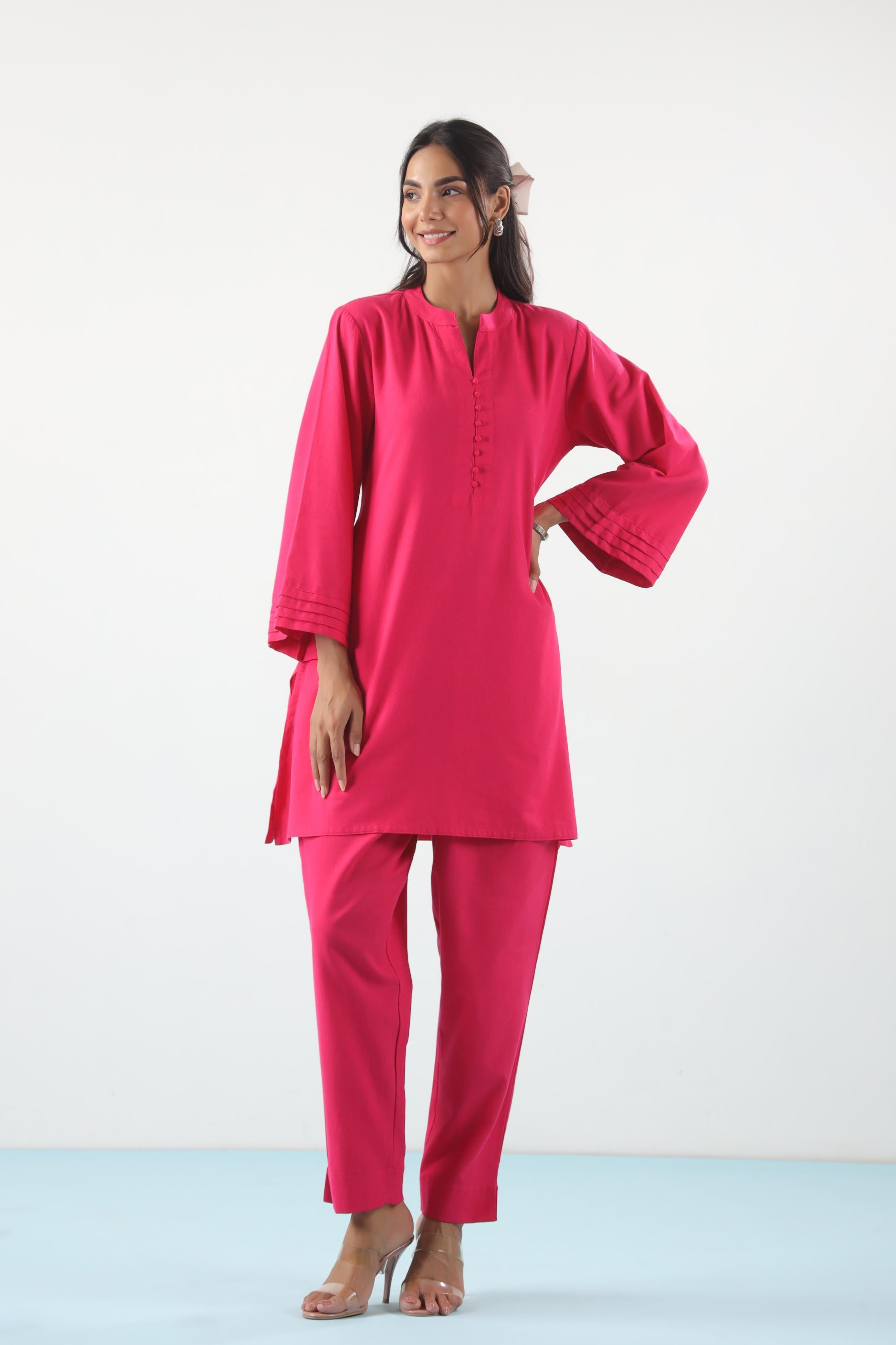 Fluorescent Solid Cotton Flex Co-ord Set