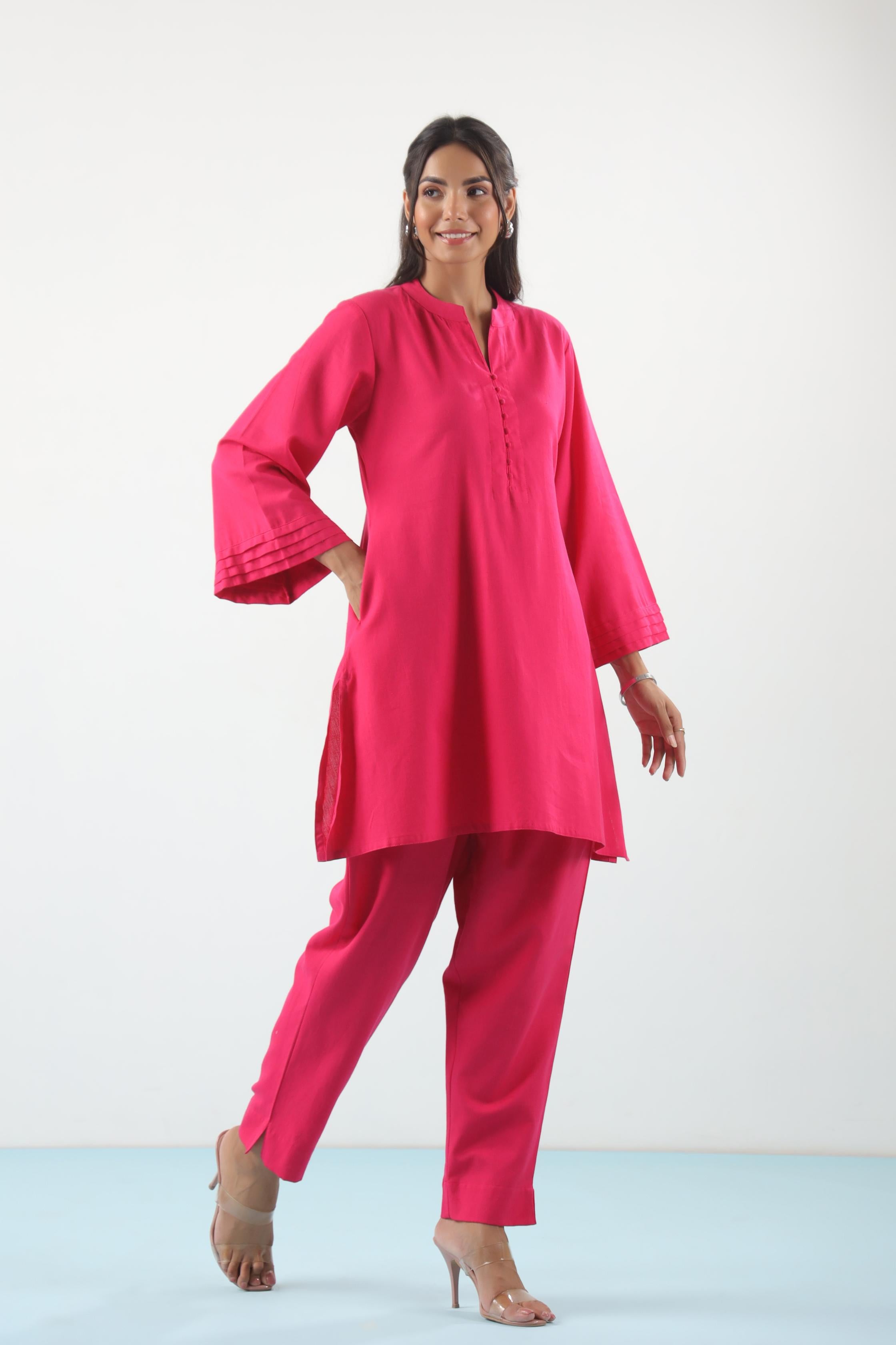 Fluorescent Solid Cotton Flex Co-ord Set