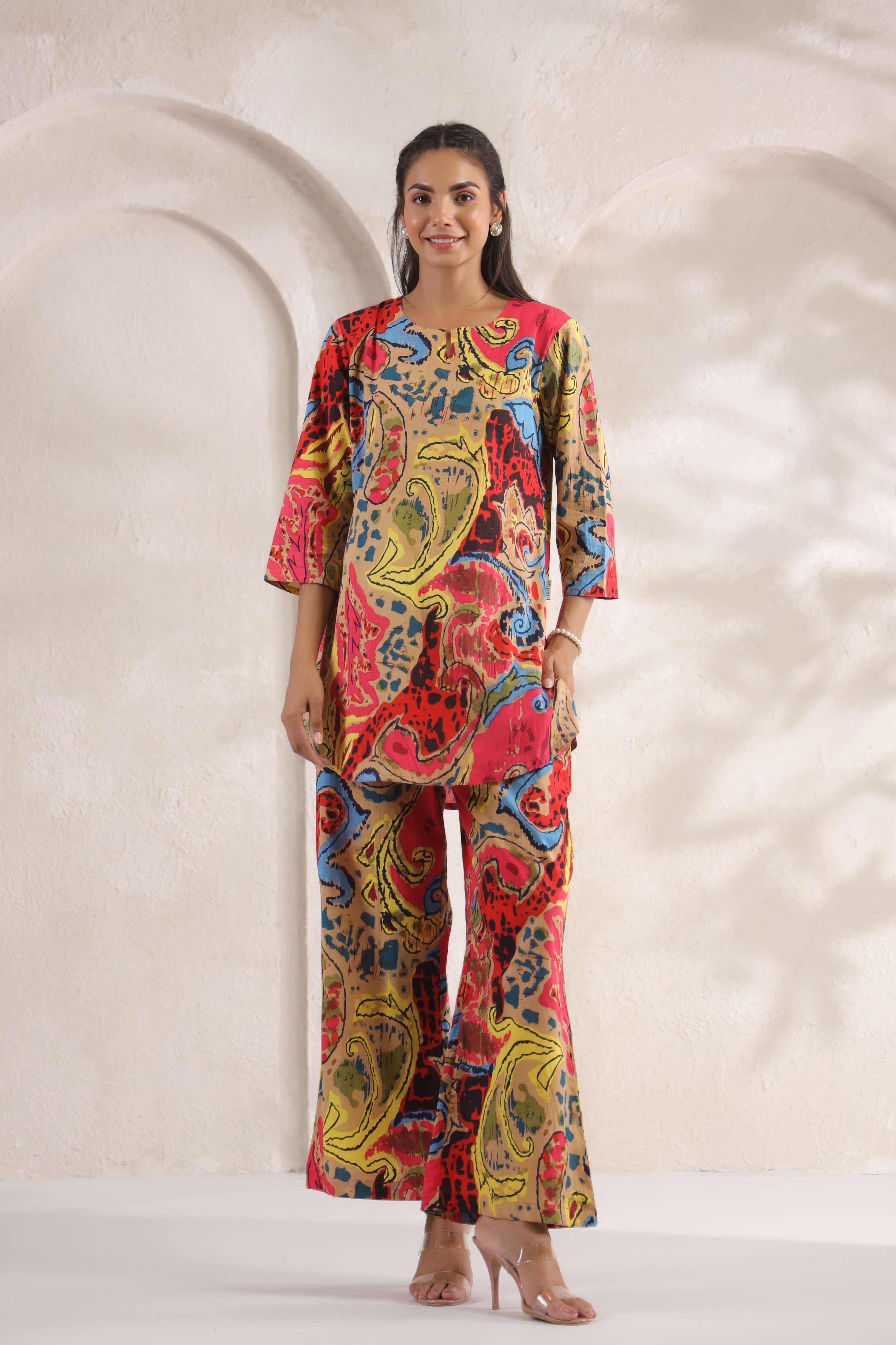 Abstract Jaal on Beige Cotton Co-ord Set