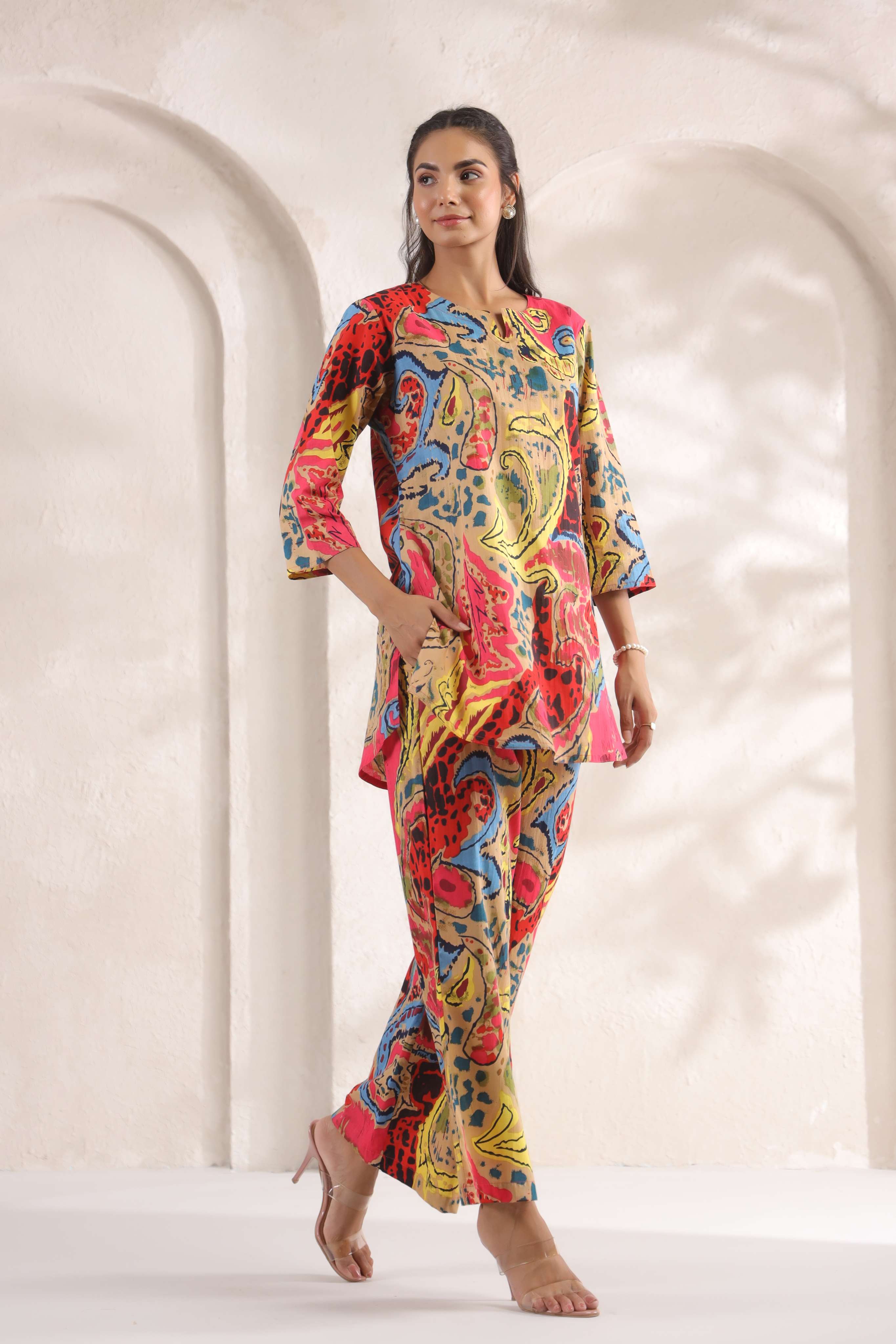 Abstract Jaal on Beige Cotton Co-ord Set