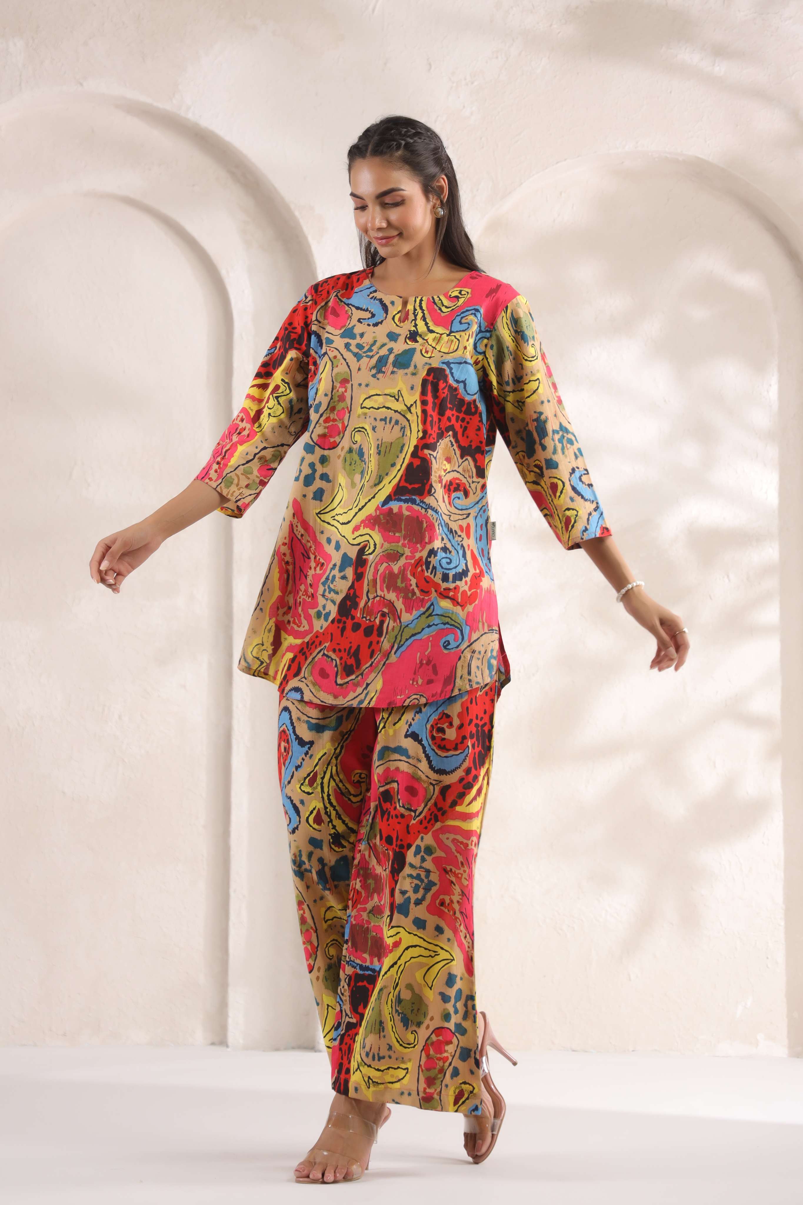 Abstract Jaal on Beige Cotton Co-ord Set