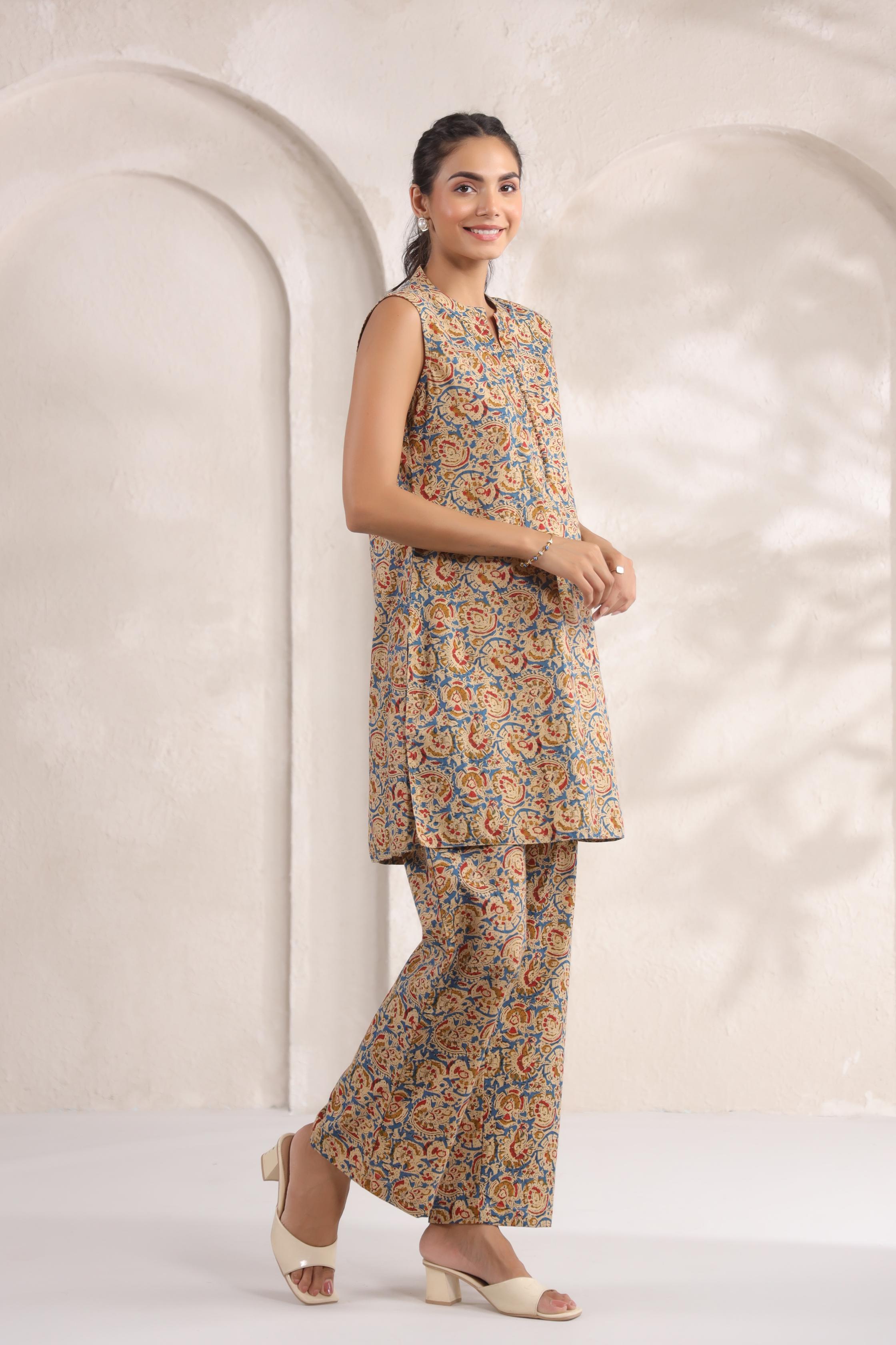 Delight Blue Kalamkari Cotton Co-ord Set