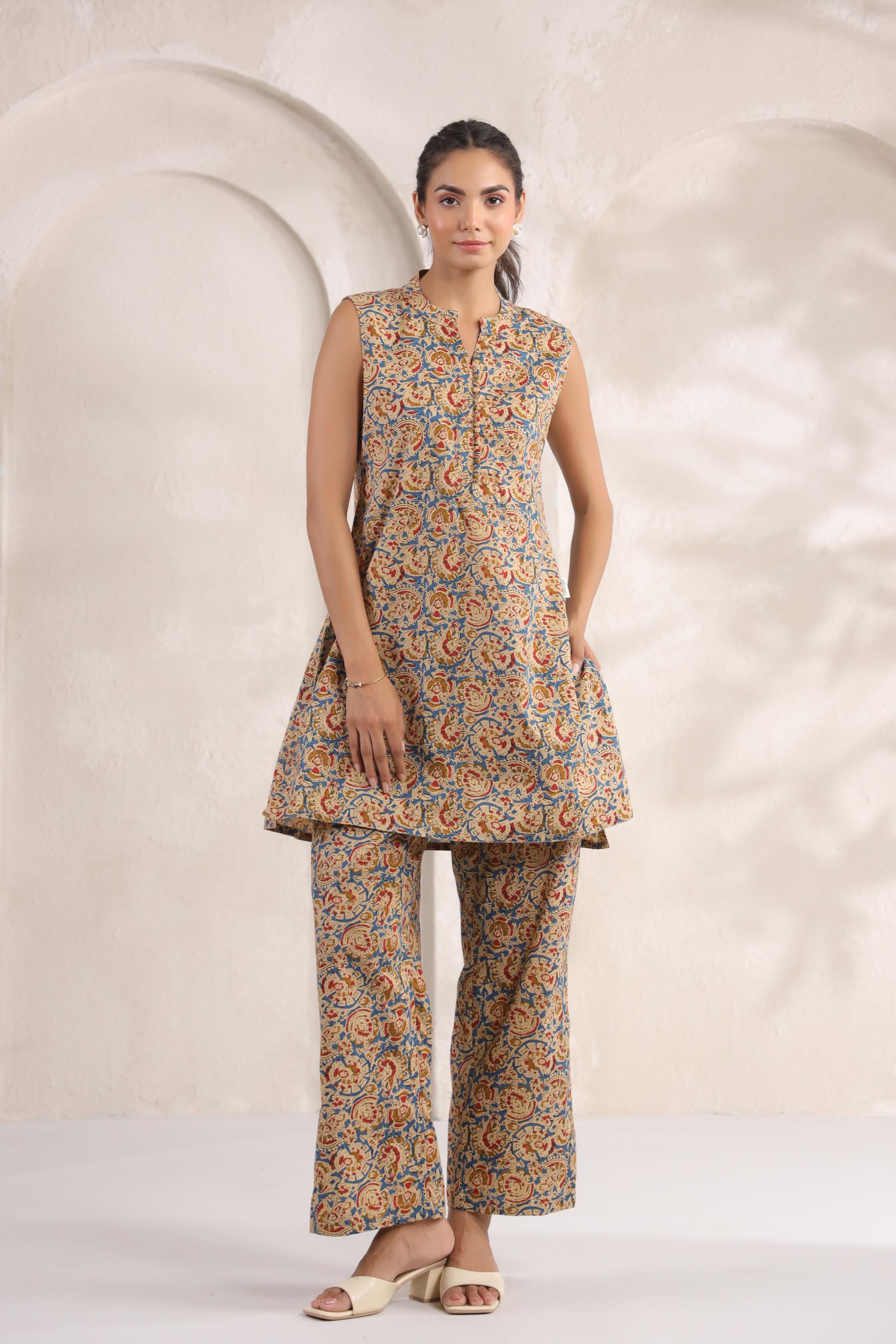 Delight Blue Kalamkari Cotton Co-ord Set