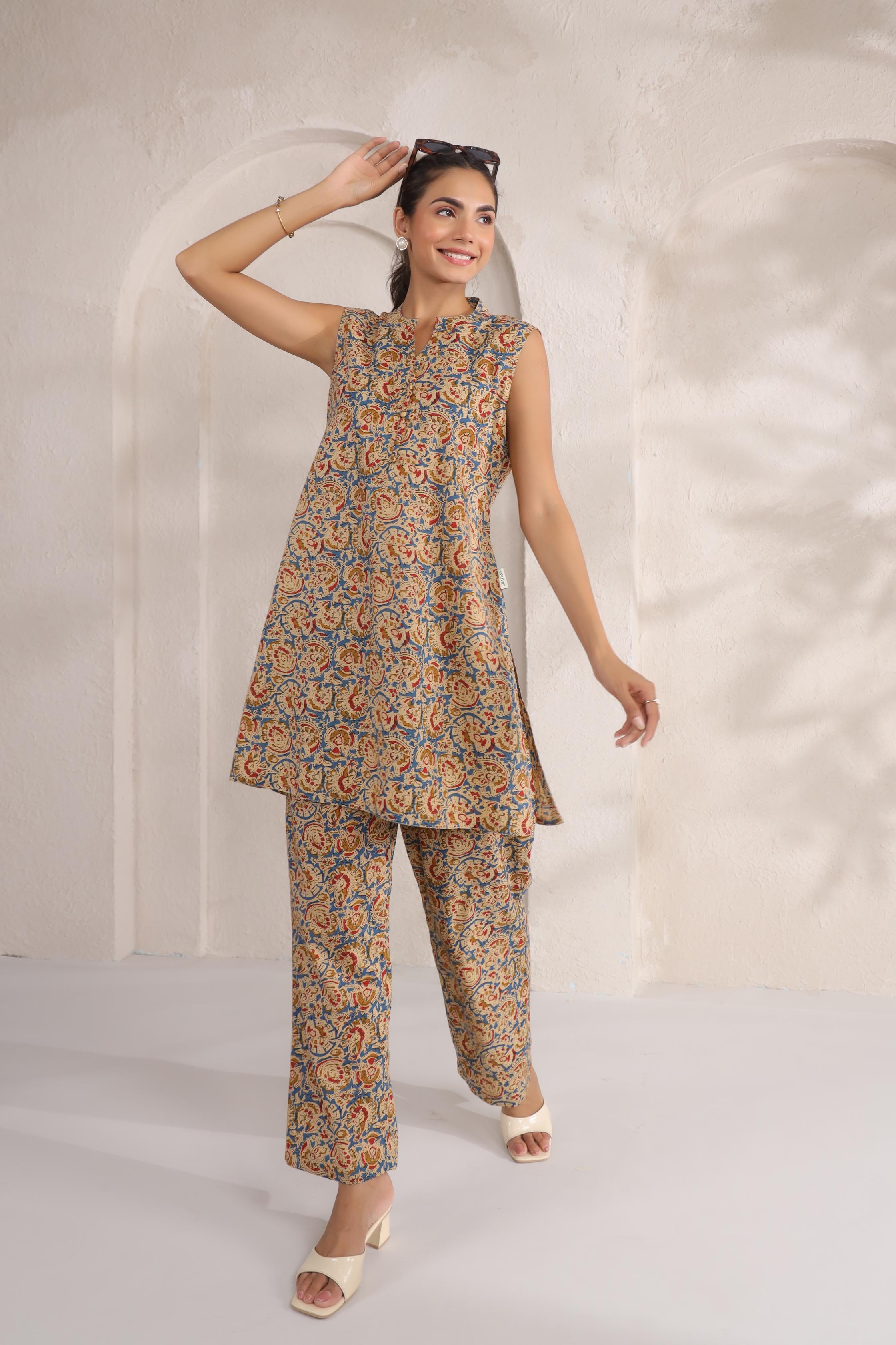Delight Blue Kalamkari Cotton Co-ord Set