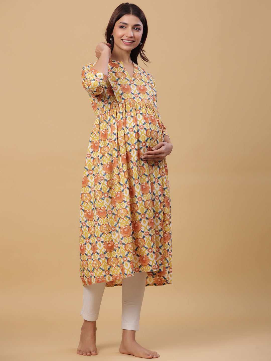 Sunrise Yellow Cotton Maternity - Nursing Kurta