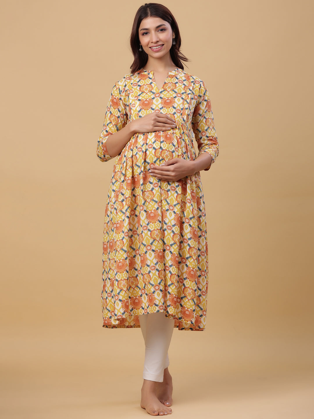 Sunrise Yellow Cotton Maternity - Nursing Kurta
