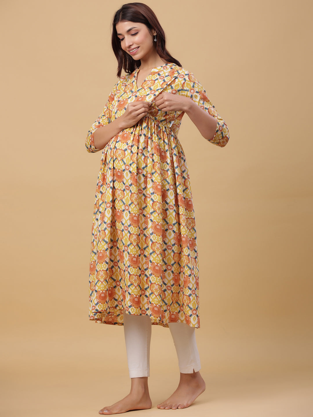 Sunrise Yellow Cotton Maternity - Nursing Kurta