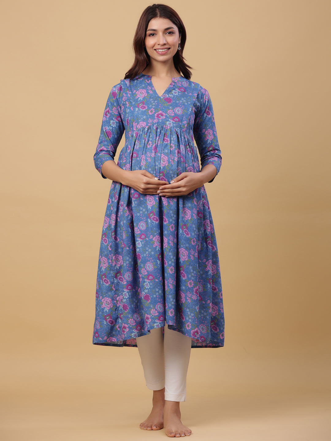 Egyptian Blue Cotton Maternity - Nursing Kurta