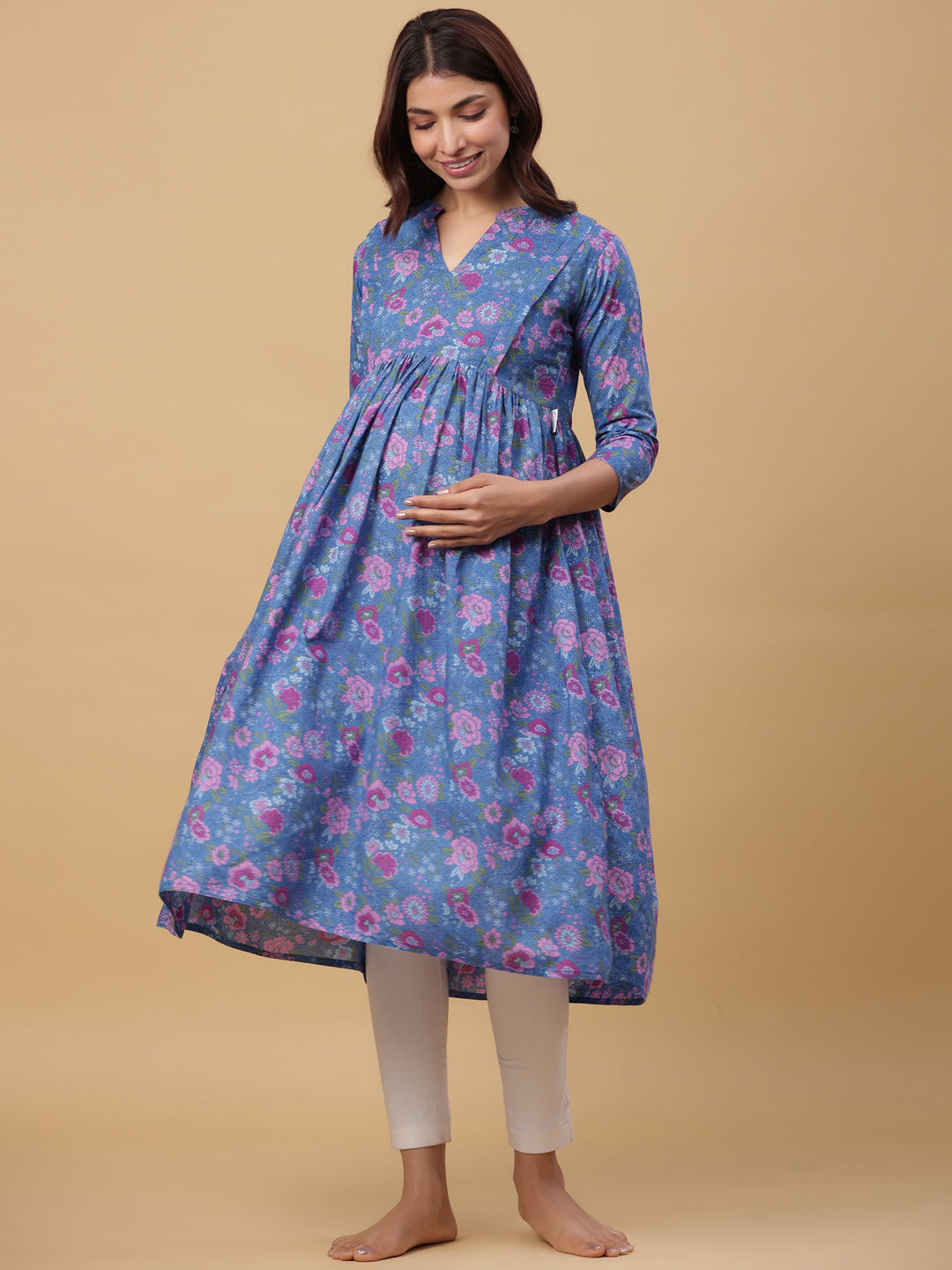 Egyptian Blue Cotton Maternity - Nursing Kurta
